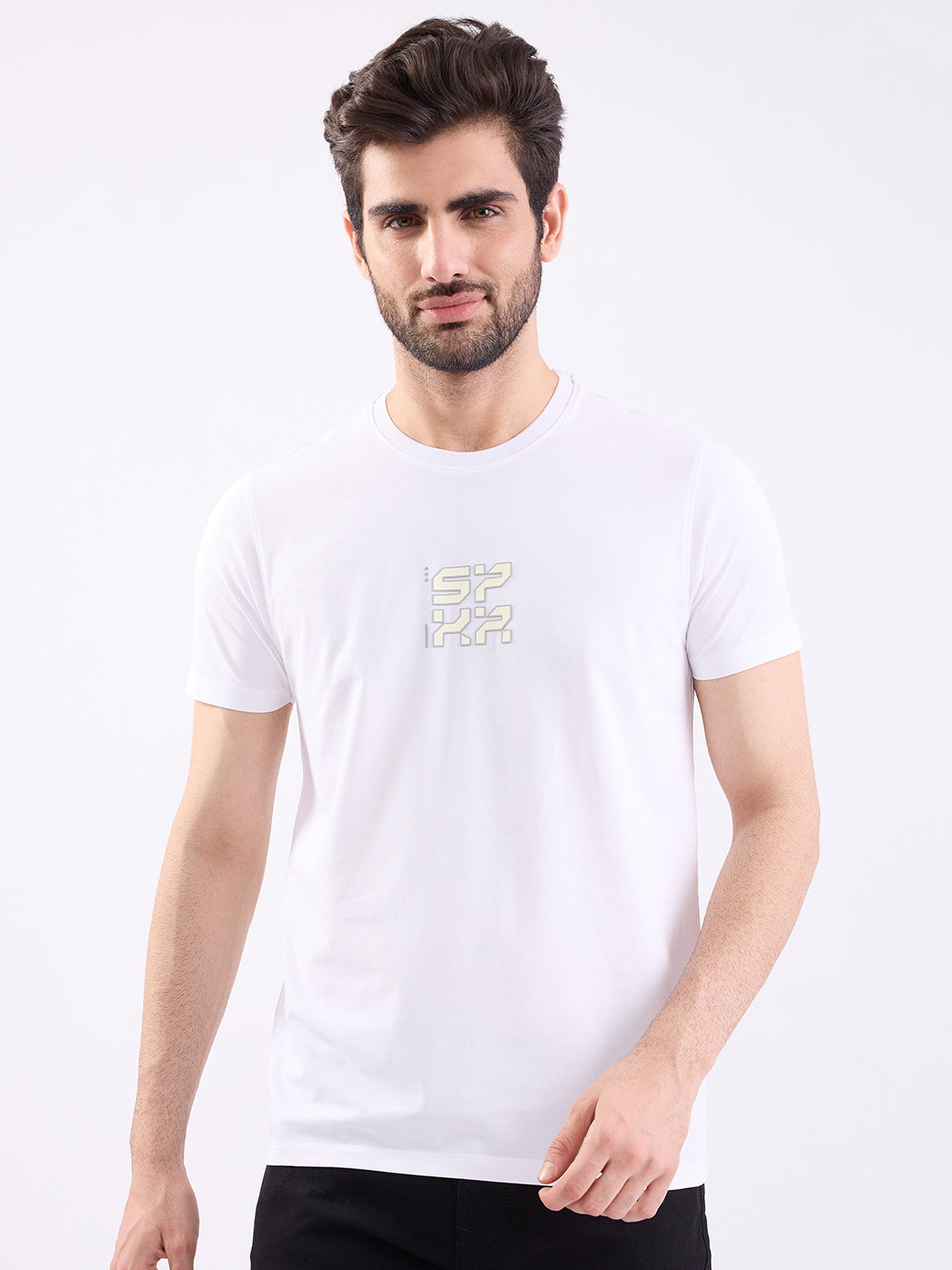 Spykar White Slim Fit Casual T-Shirt For Men