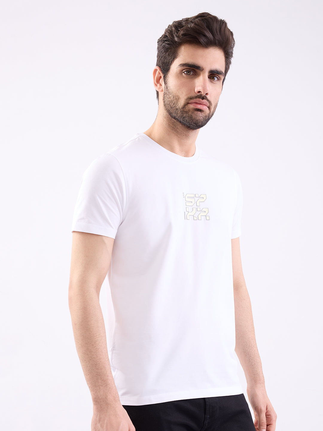Spykar White Slim Fit Casual T-Shirt For Men
