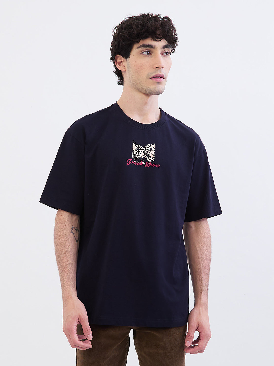 Spykar Navy Blue Comfort Fit Casual T-Shirt For Men