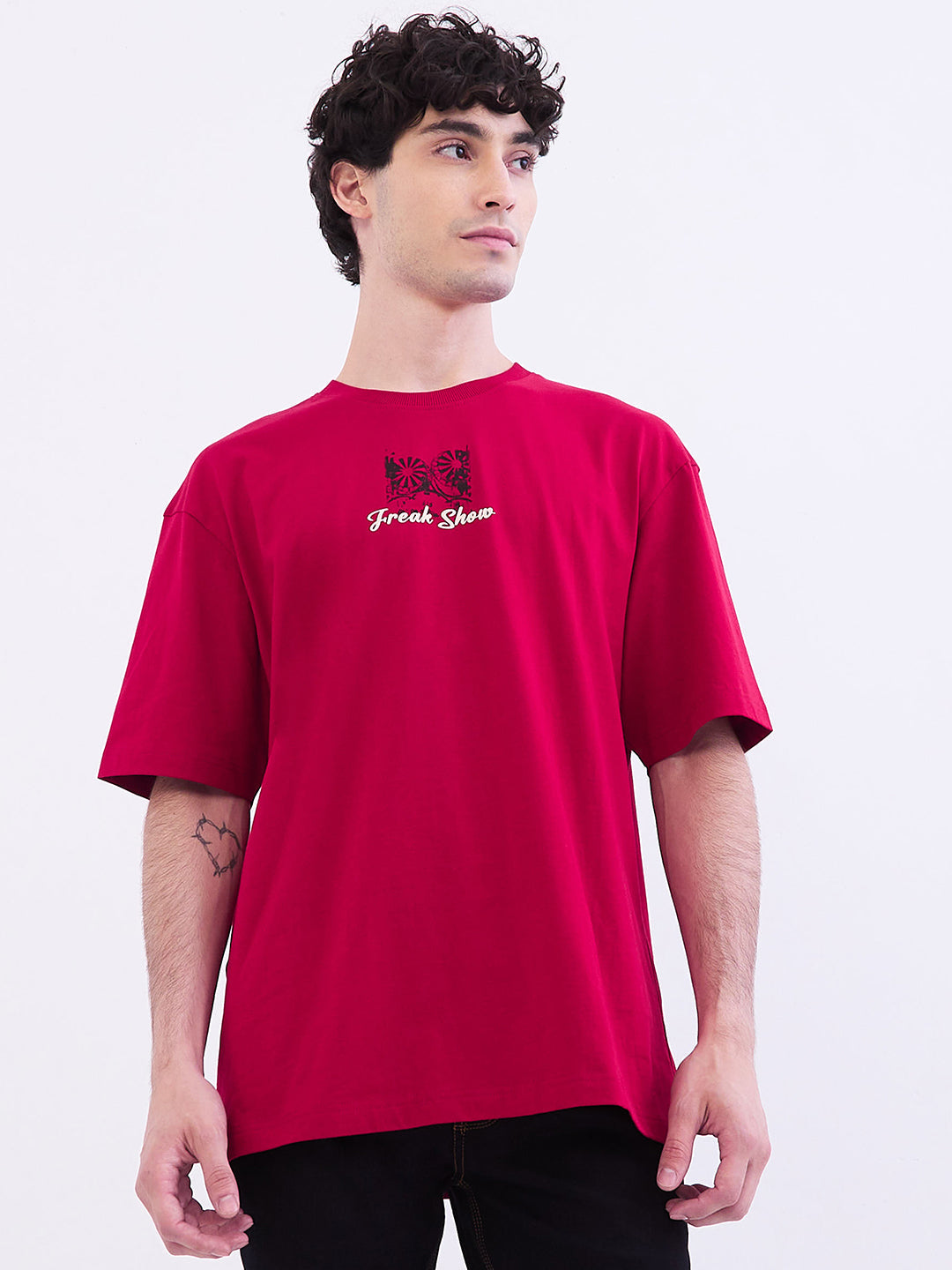 Spykar True Red Comfort Fit Casual T-Shirt For Men