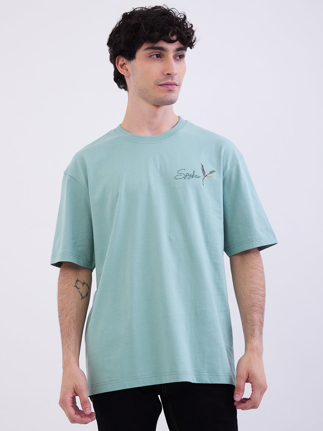 Spykar Granite Green Comfort Fit Casual T-Shirt For Men