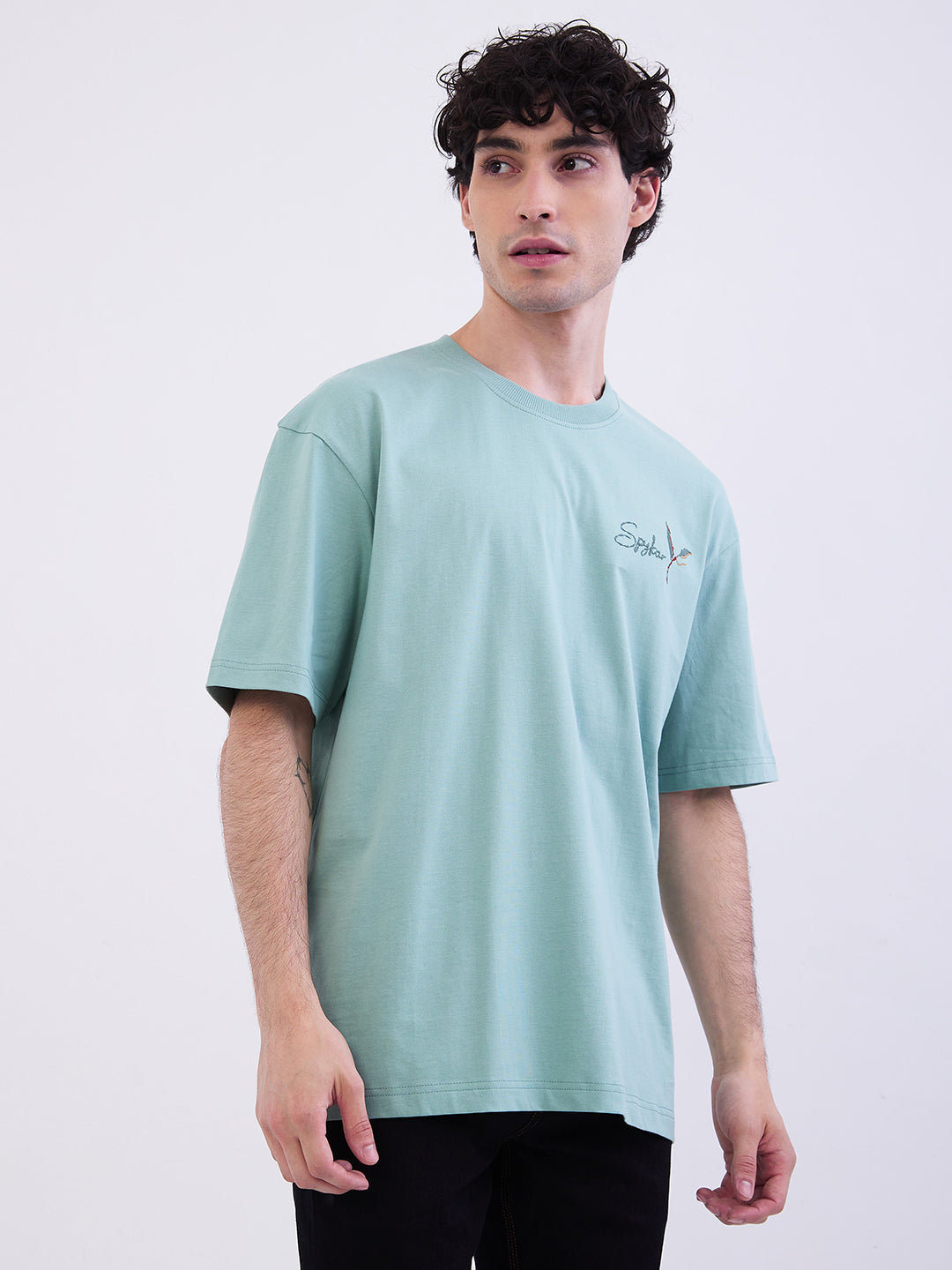 Spykar Granite Green Comfort Fit Casual T-Shirt For Men