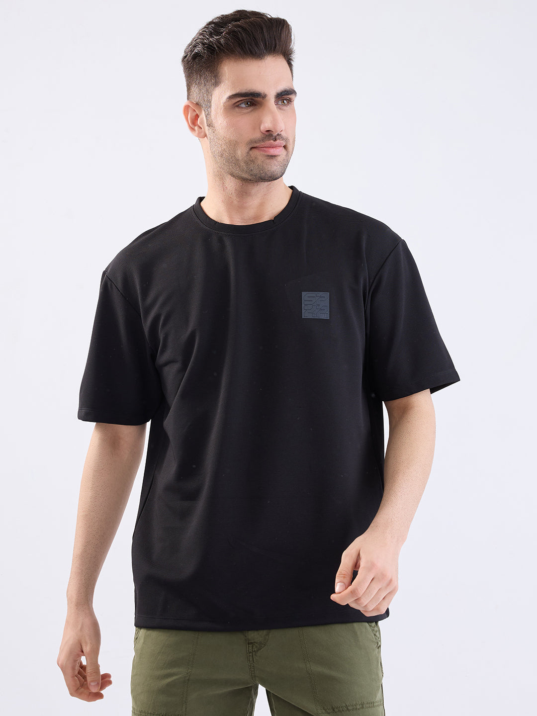 Spykar Black Oversize Fit Casual T-Shirt For Men
