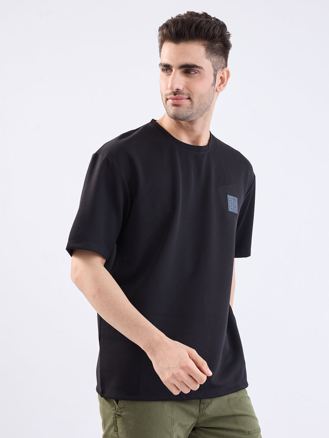 Spykar Black Oversize Fit Casual T-Shirt For Men