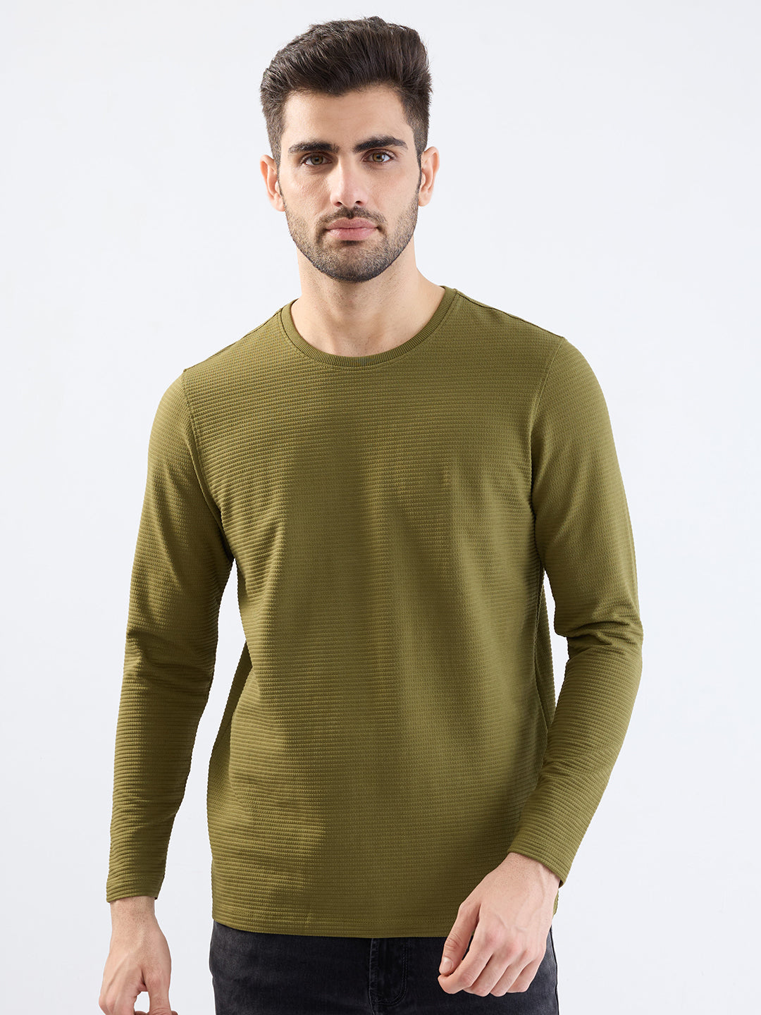 Spykar Avocado Green Slim Fit Casual T-Shirt For Men