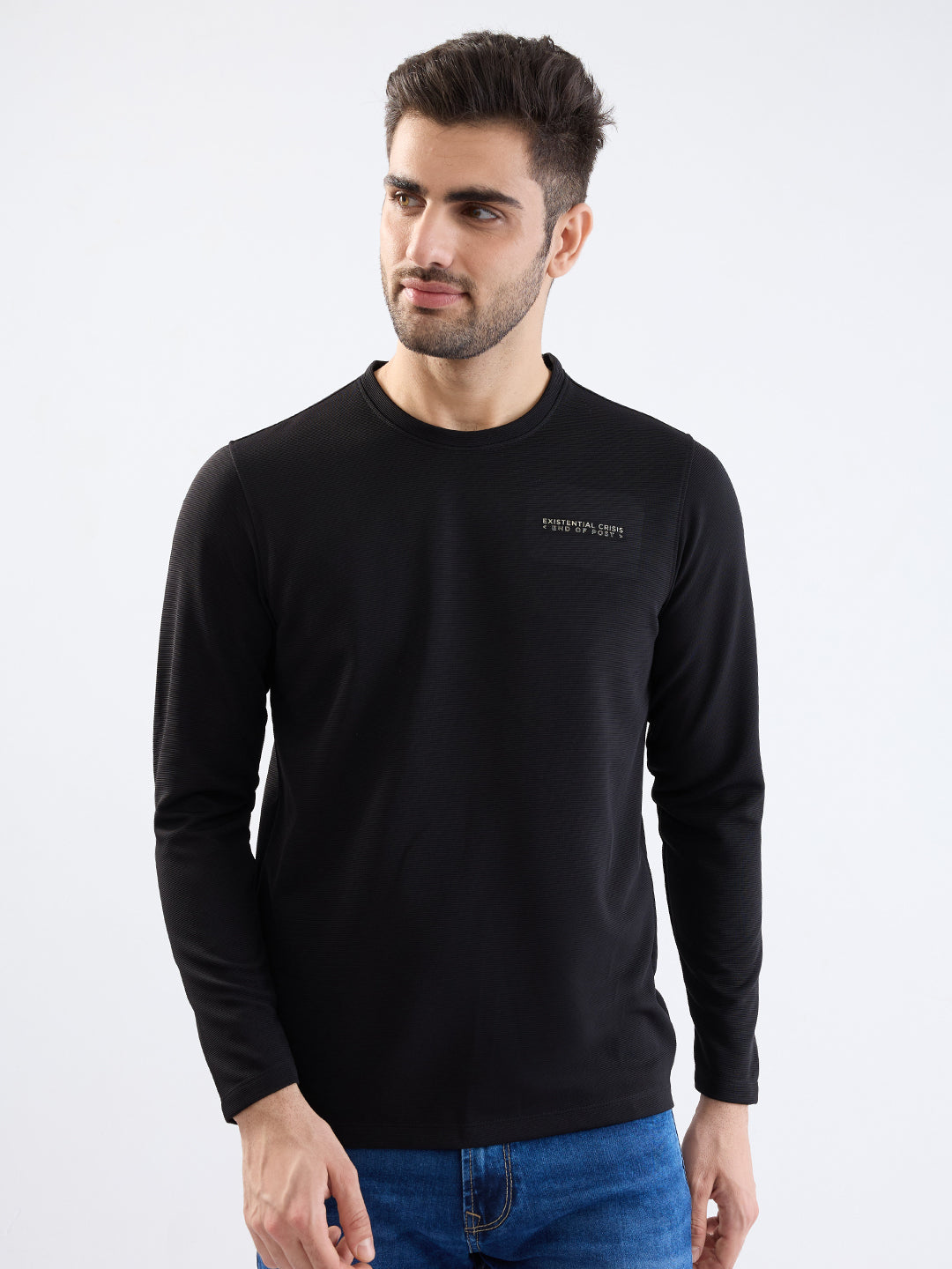 Spykar Black Slim Fit Casual T-Shirt For Men