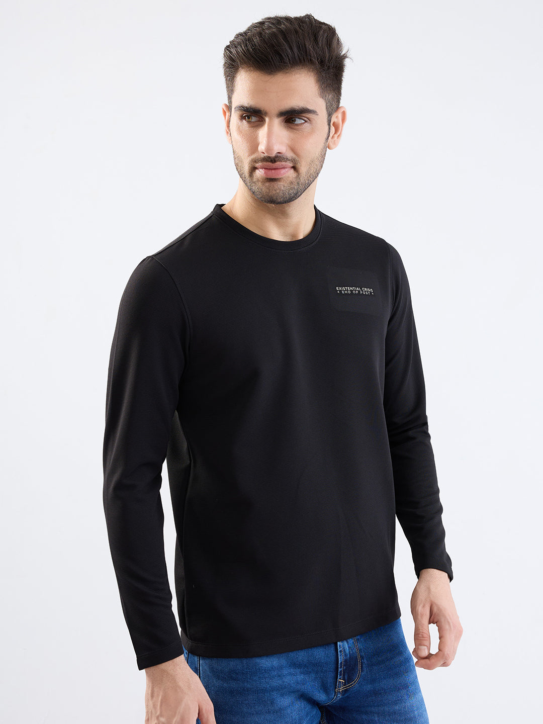 Spykar Black Slim Fit Casual T-Shirt For Men