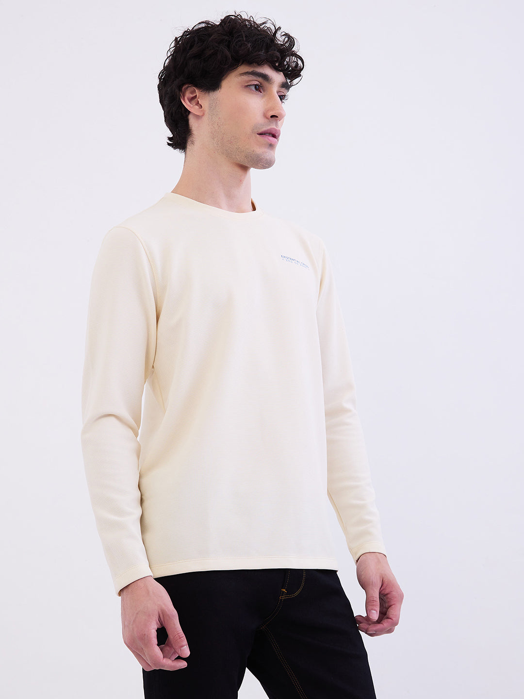 Spykar Off White Slim Fit Casual T-Shirt For Men