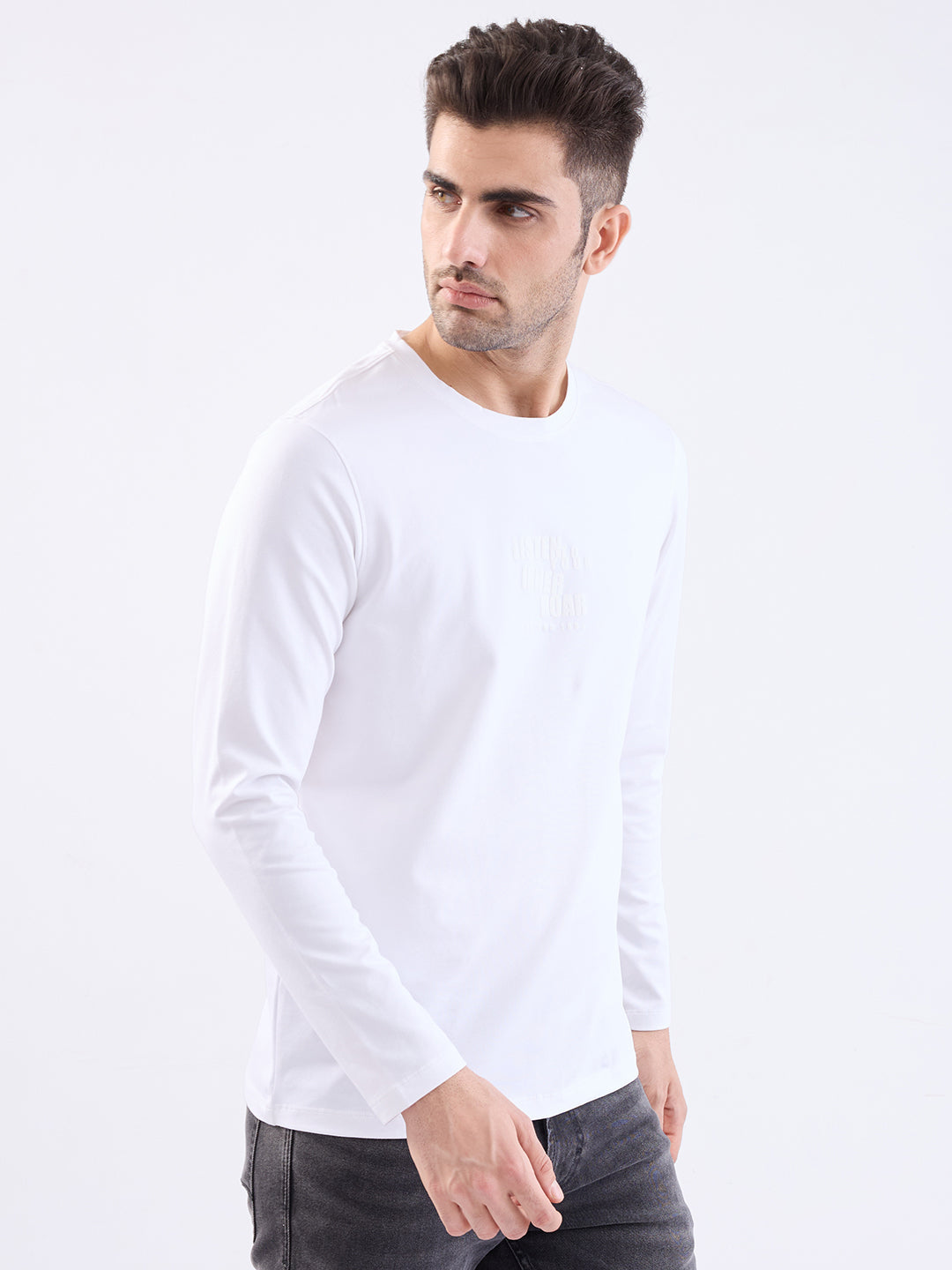 Spykar White Slim Fit Casual T-Shirt For Men