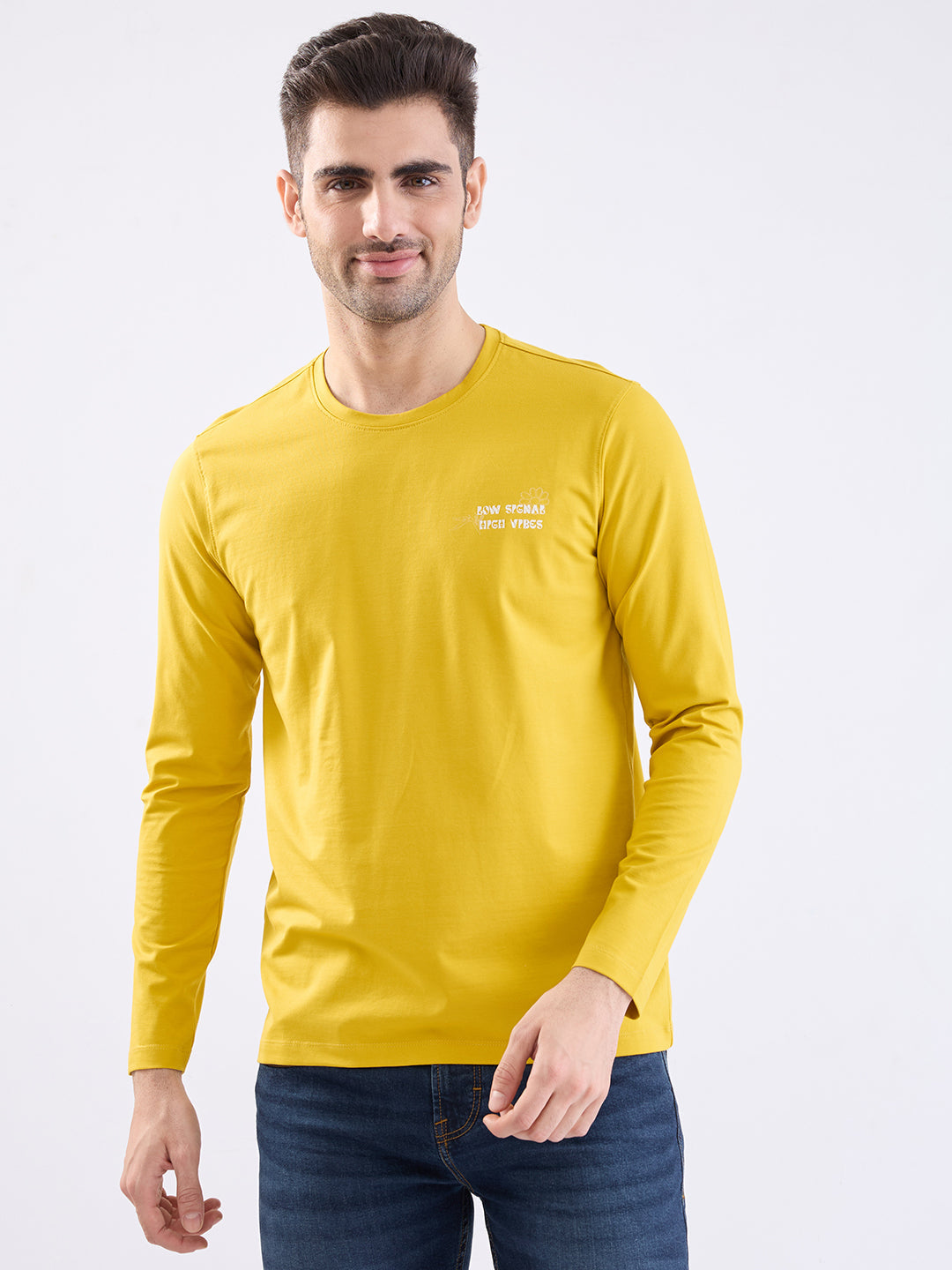 Spykar Sulphur Yellow Slim Fit Casual T-Shirt For Men