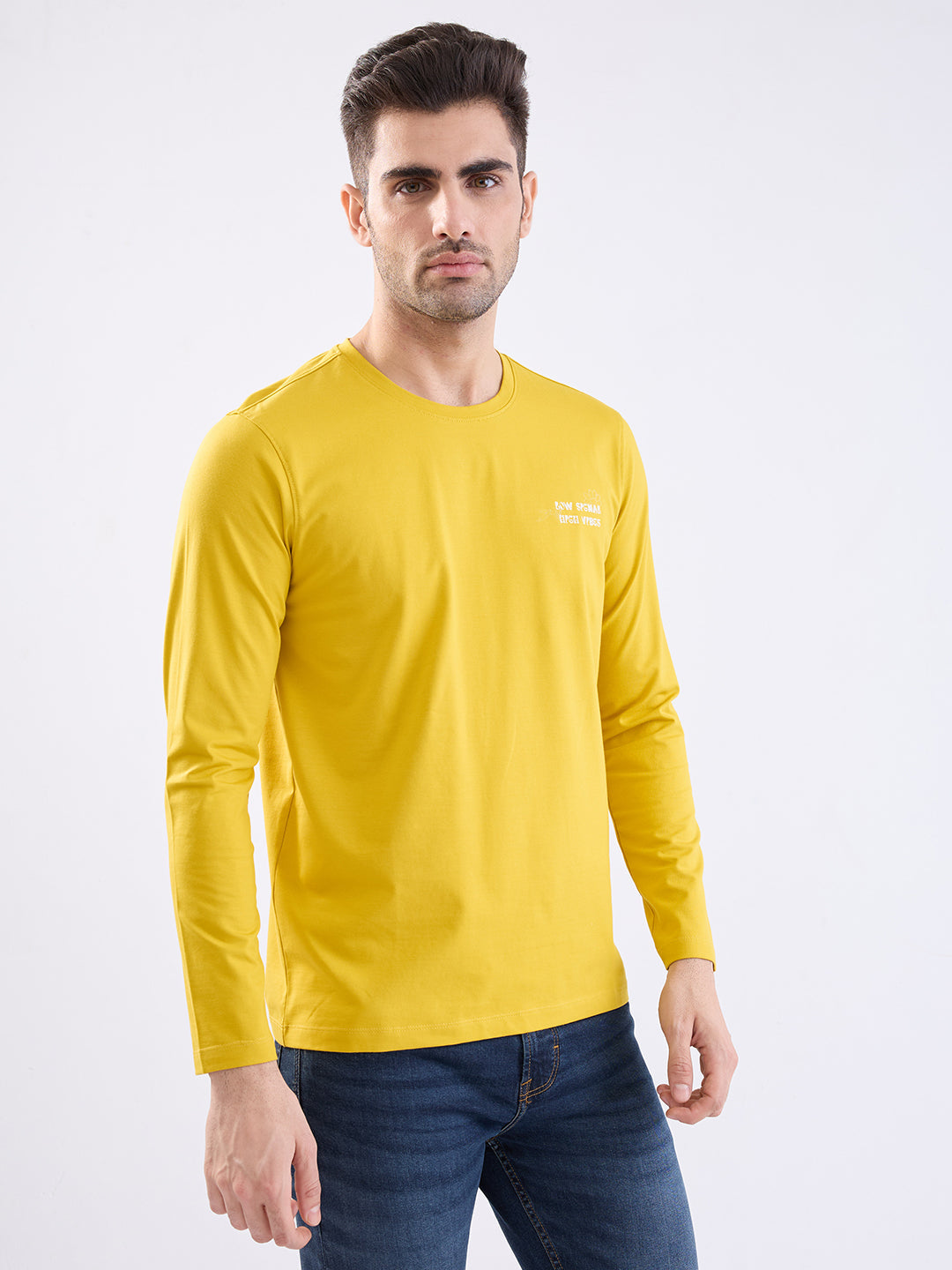 Spykar Sulphur Yellow Slim Fit Casual T-Shirt For Men