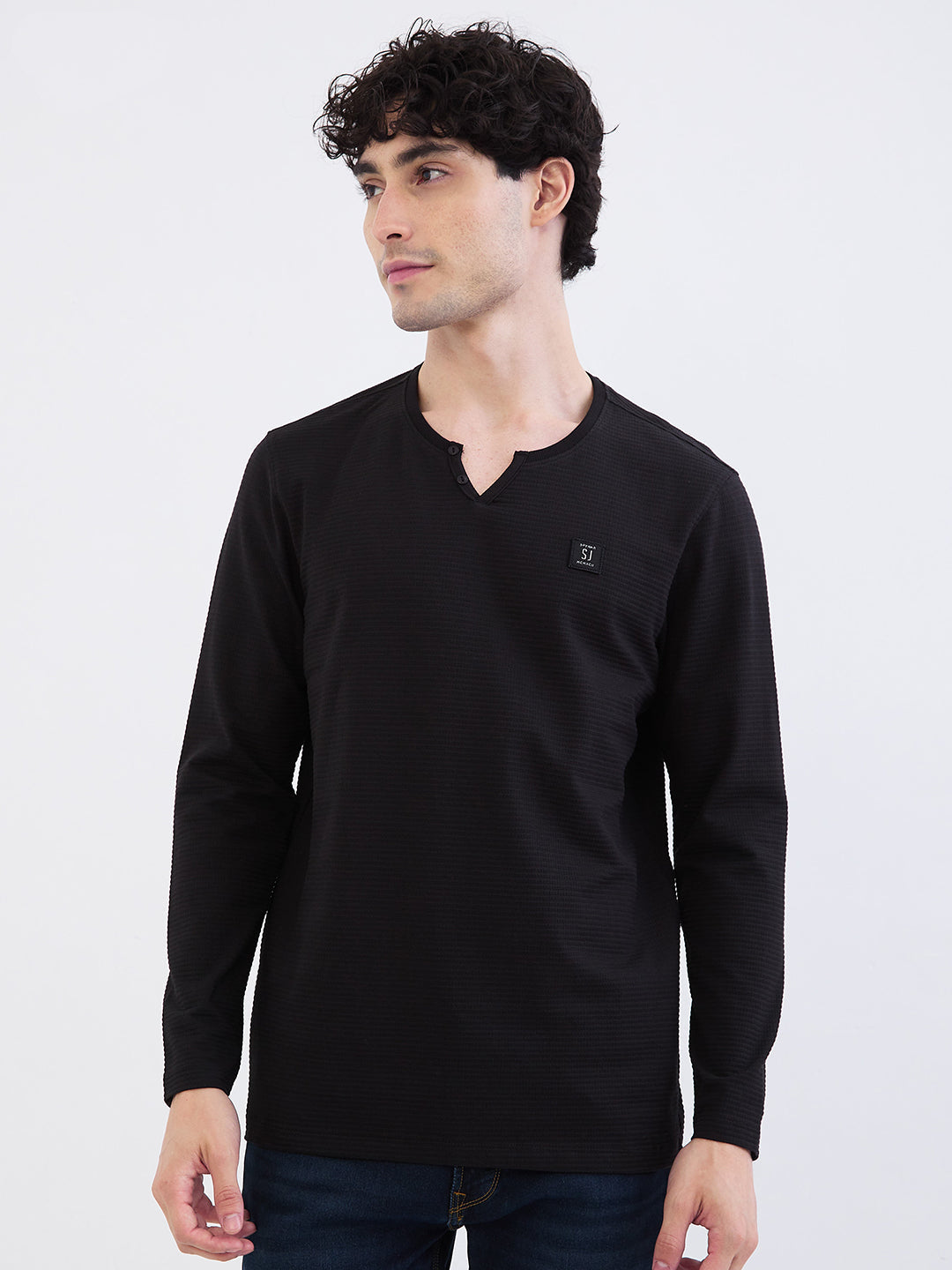 Spykar Black Slim Fit Casual T-Shirt For Men