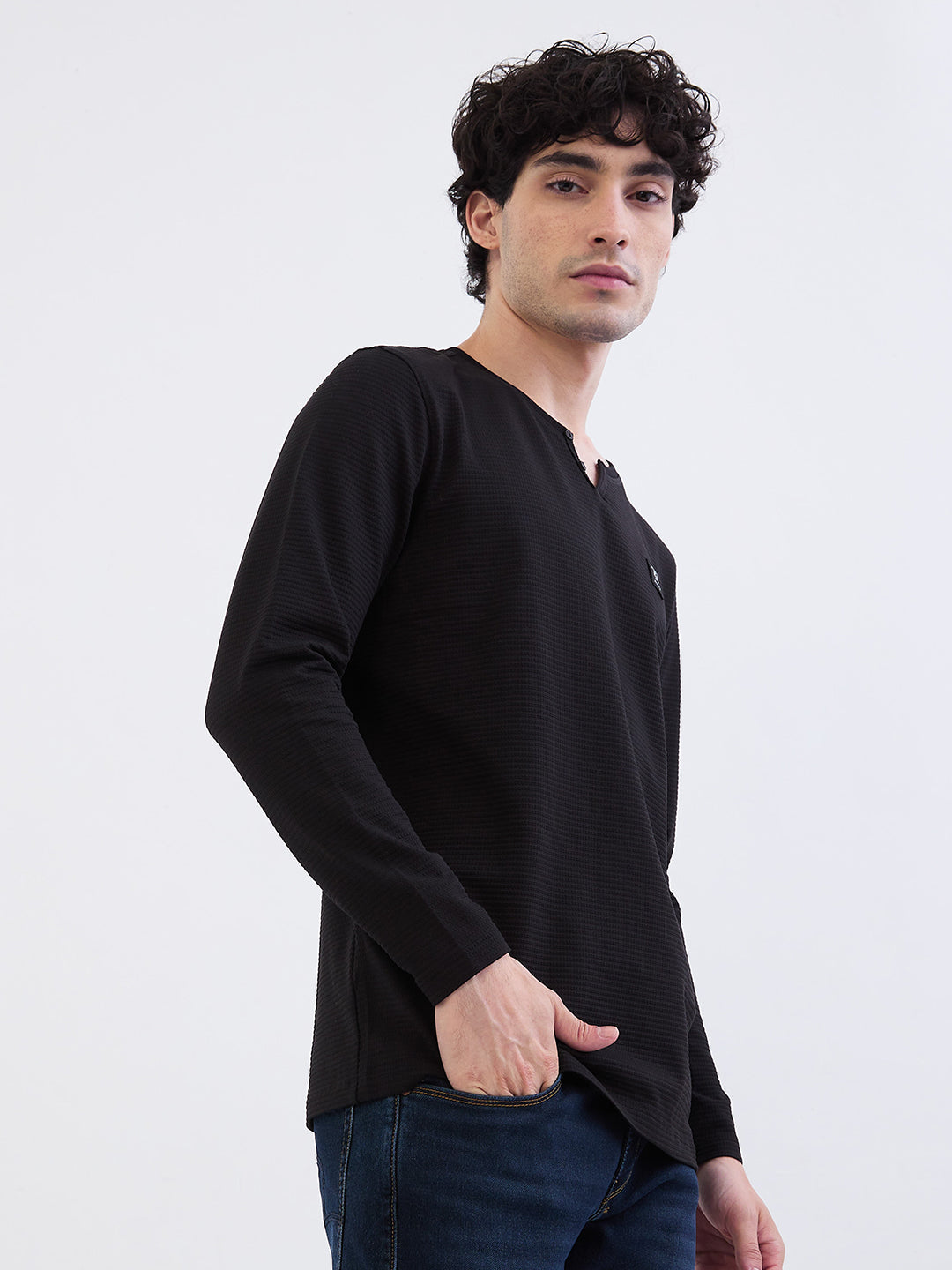 Spykar Black Slim Fit Casual T-Shirt For Men