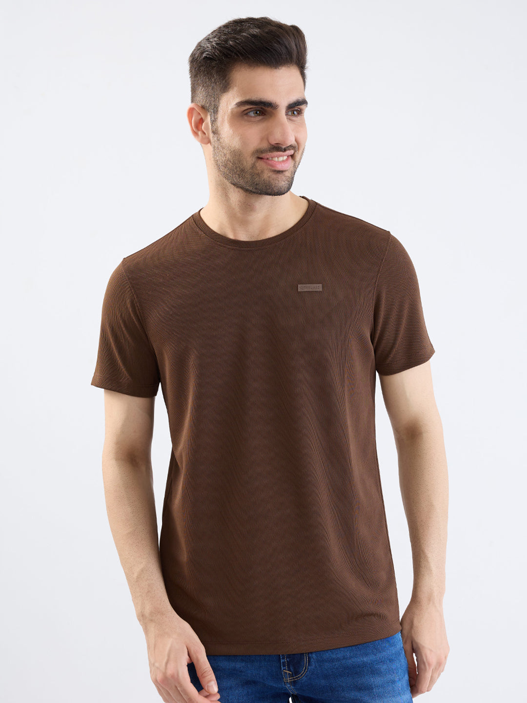 Spykar Bison Brown Slim Fit Casual T-Shirt For Men