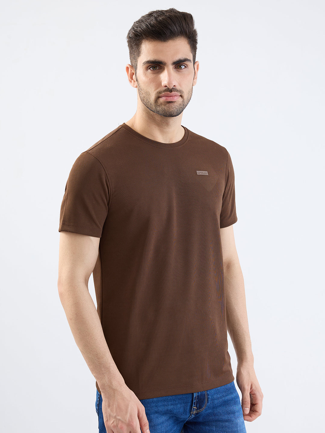 Spykar Bison Brown Slim Fit Casual T-Shirt For Men