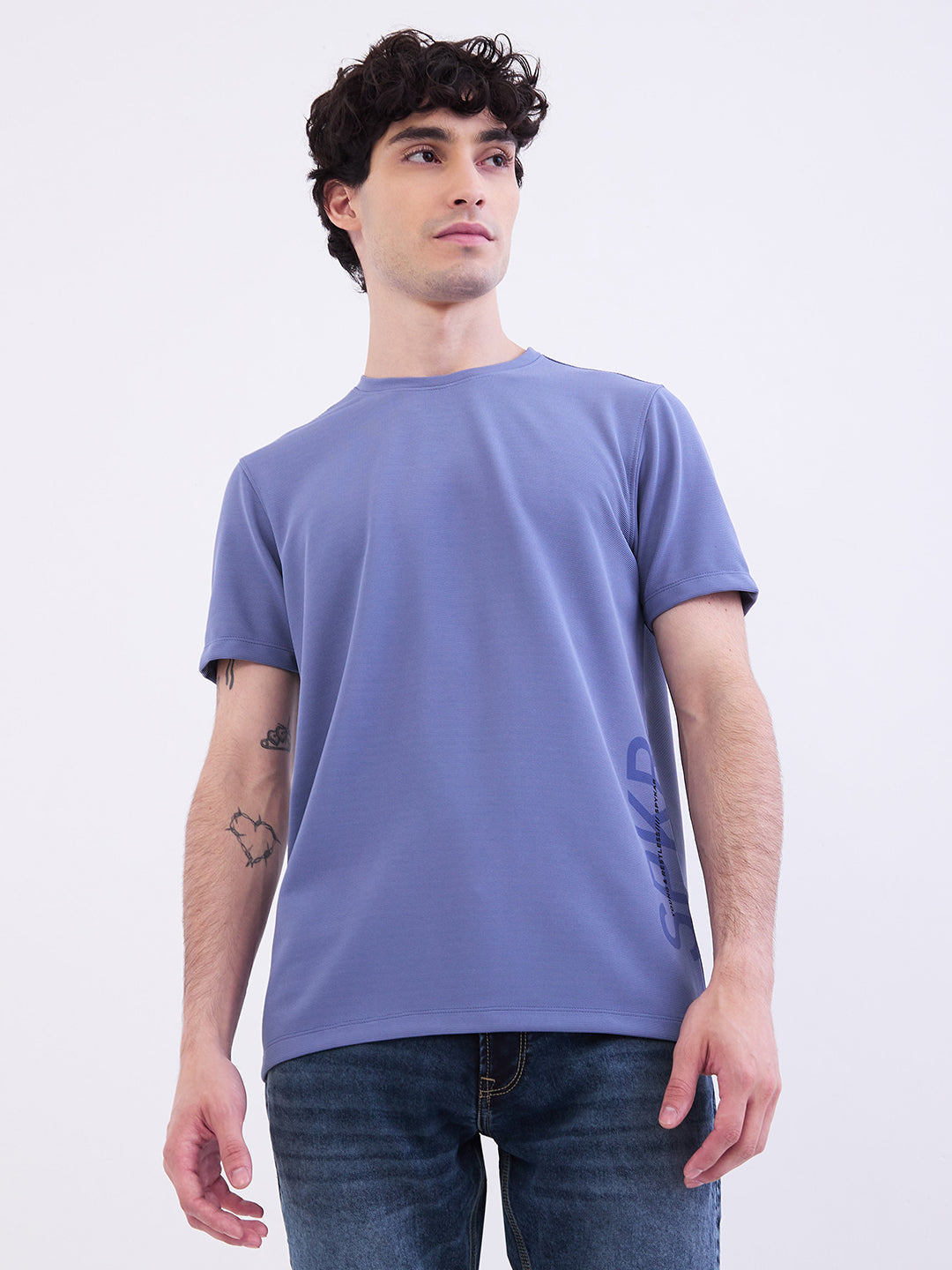 Spykar Air Force Blue Slim Fit Casual T-Shirt For Men