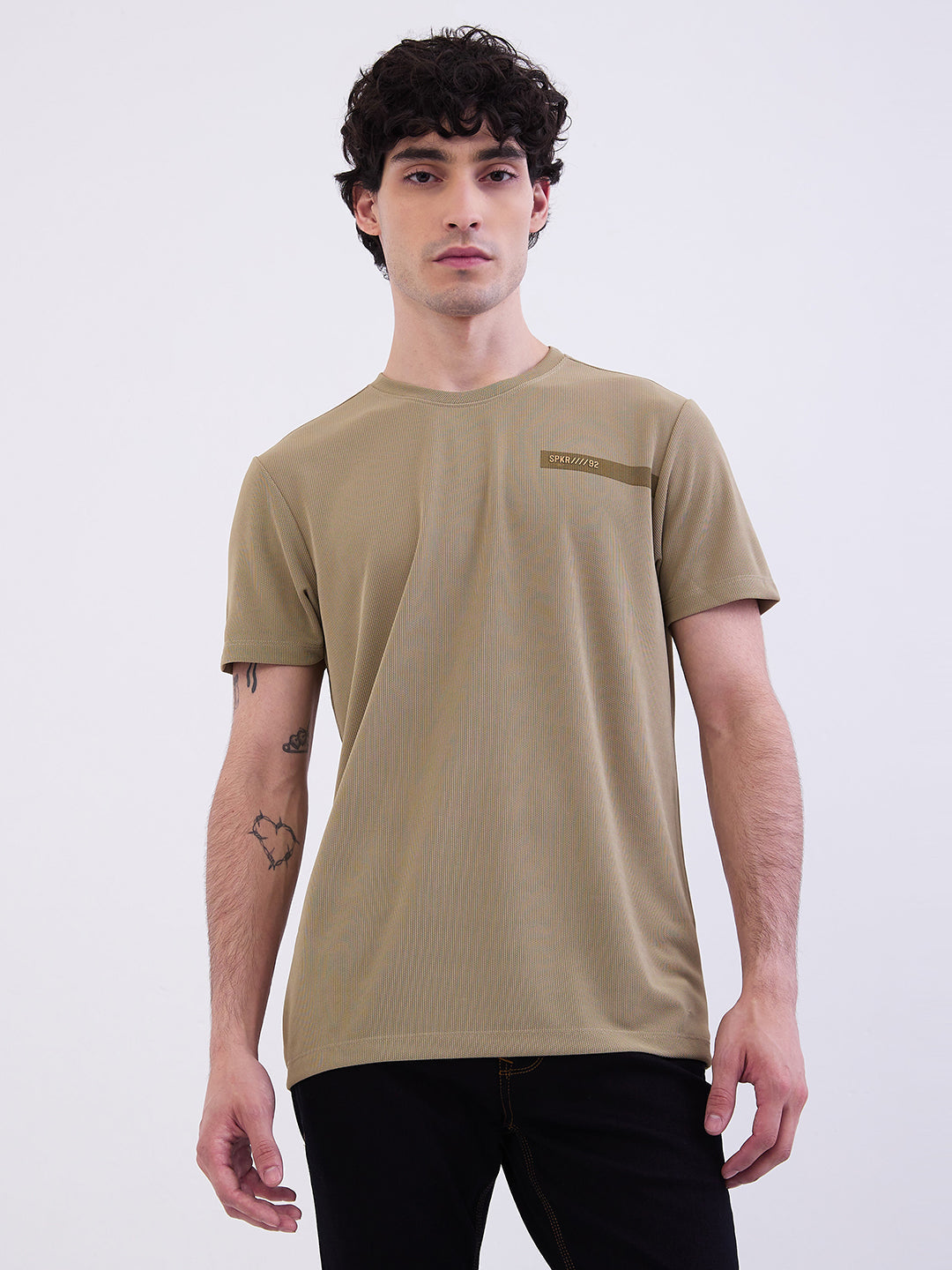 Spykar Lint Green Slim Fit Casual T-Shirt For Men