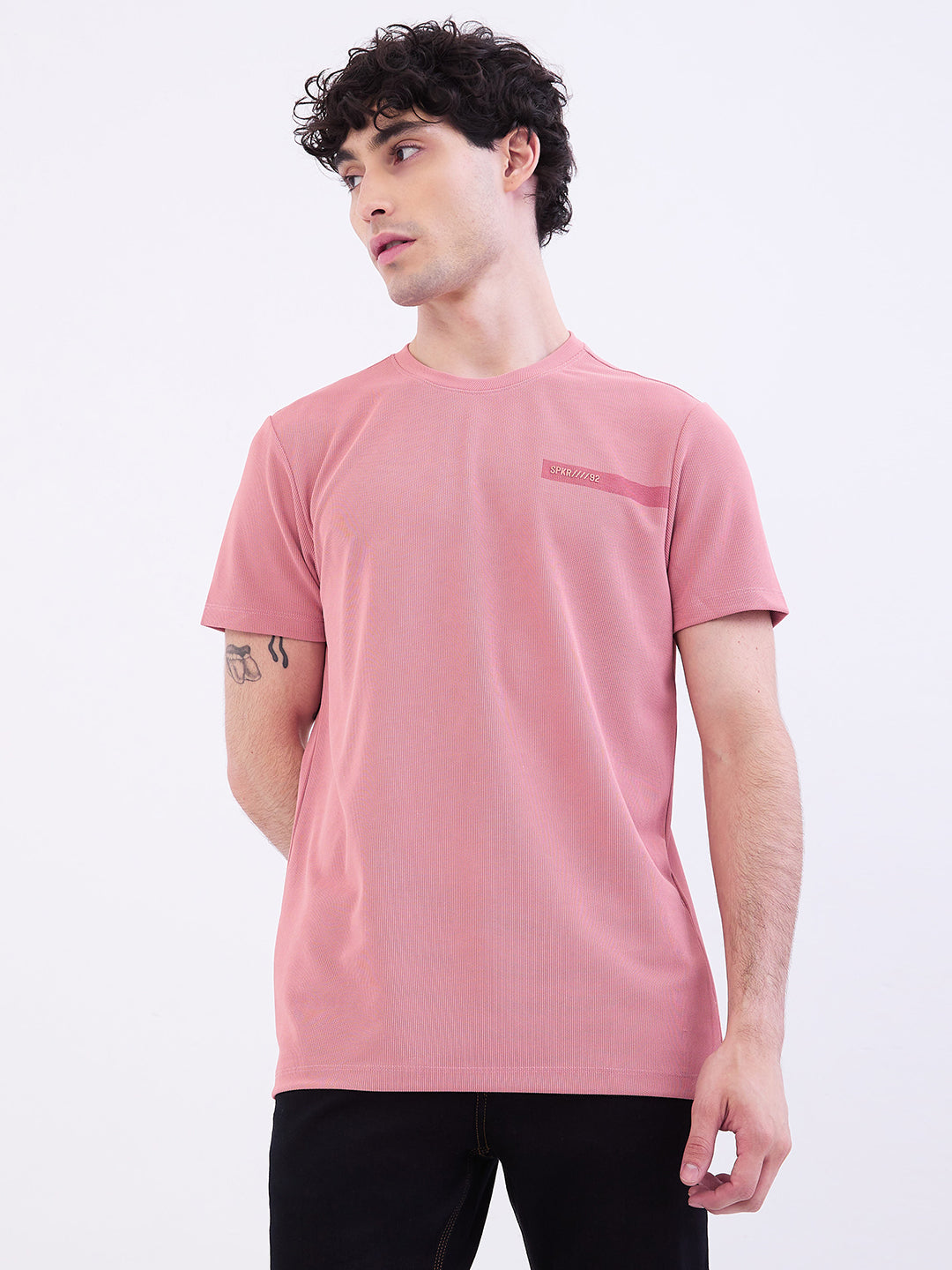 Spykar Tropical Pink Slim Fit Casual T-Shirt For Men