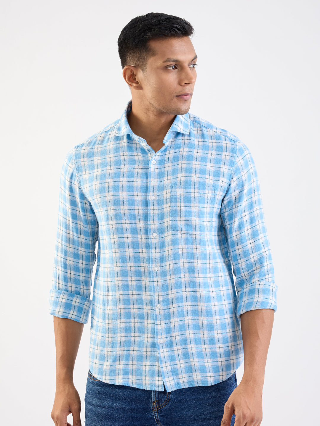 Spykar Air Force Blue Slim Fit Casual Shirts For Men