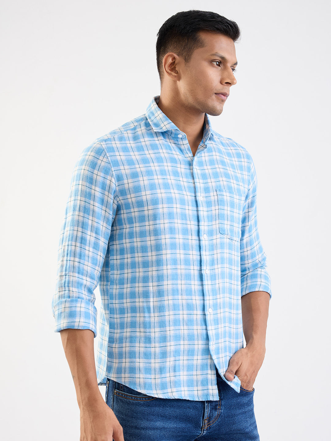 Spykar Air Force Blue Slim Fit Casual Shirts For Men