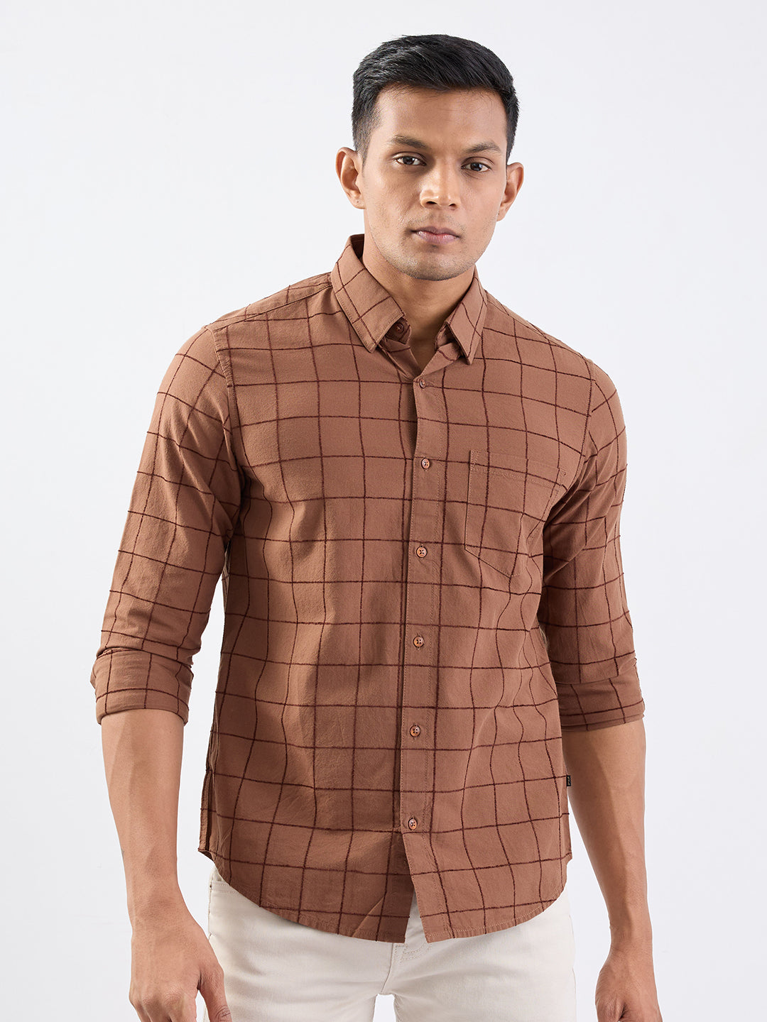 Spykar Bison Brown Slim Fit Casual Shirts For Men