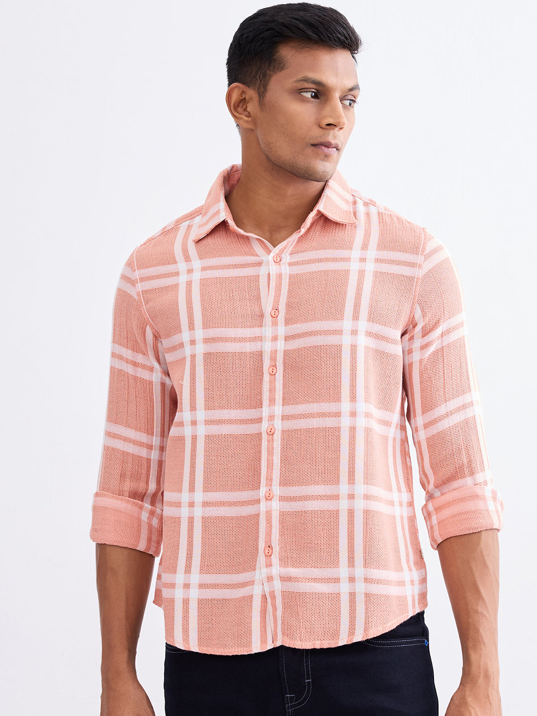 Spykar Tropical Pink Slim Fit Casual Shirts For Men