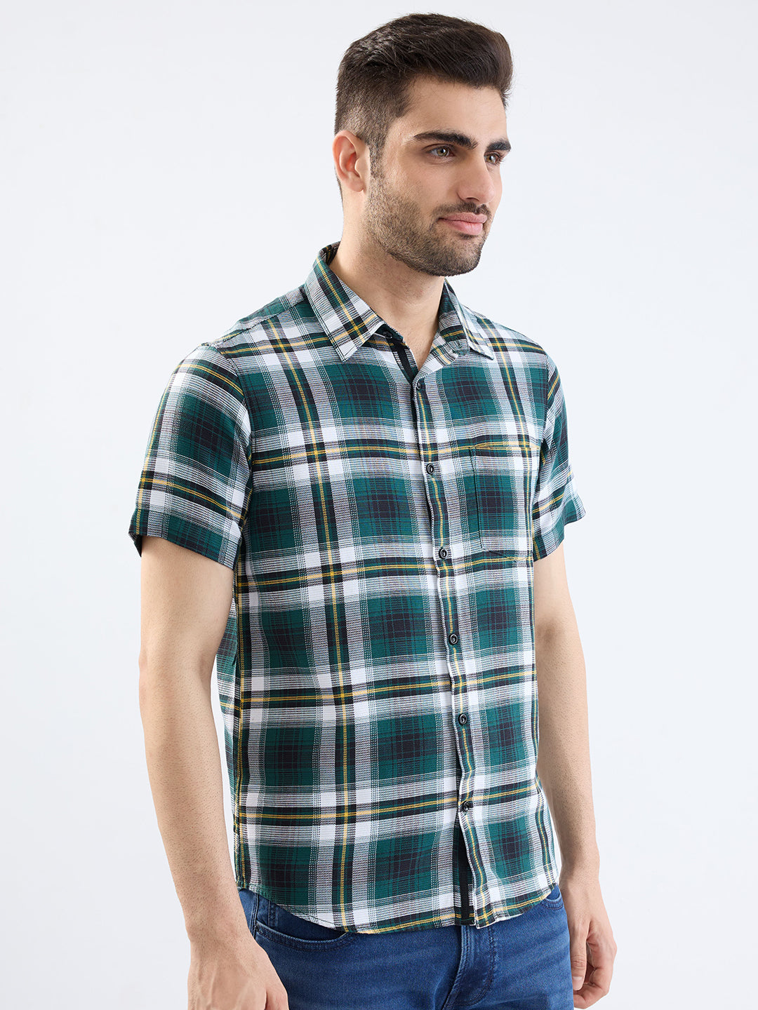 Spykar Botanical Green Slim Fit Casual Shirts For Men