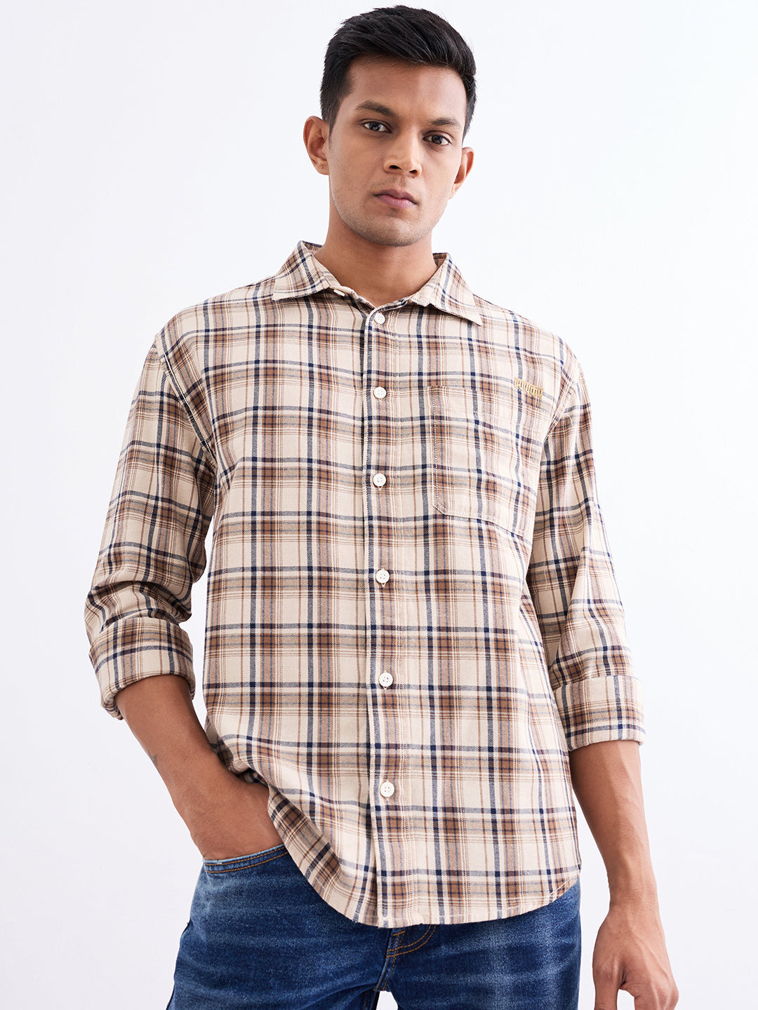 Spykar Light Fawn Comfort Fit Casual Shirts For Men