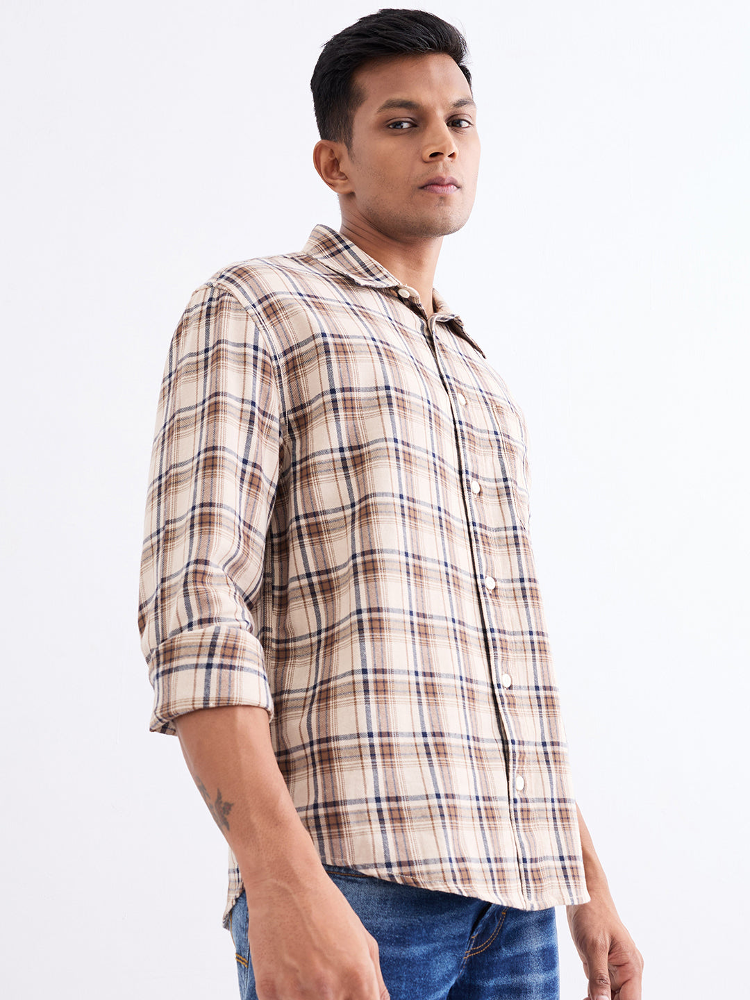 Spykar Light Fawn Comfort Fit Casual Shirts For Men