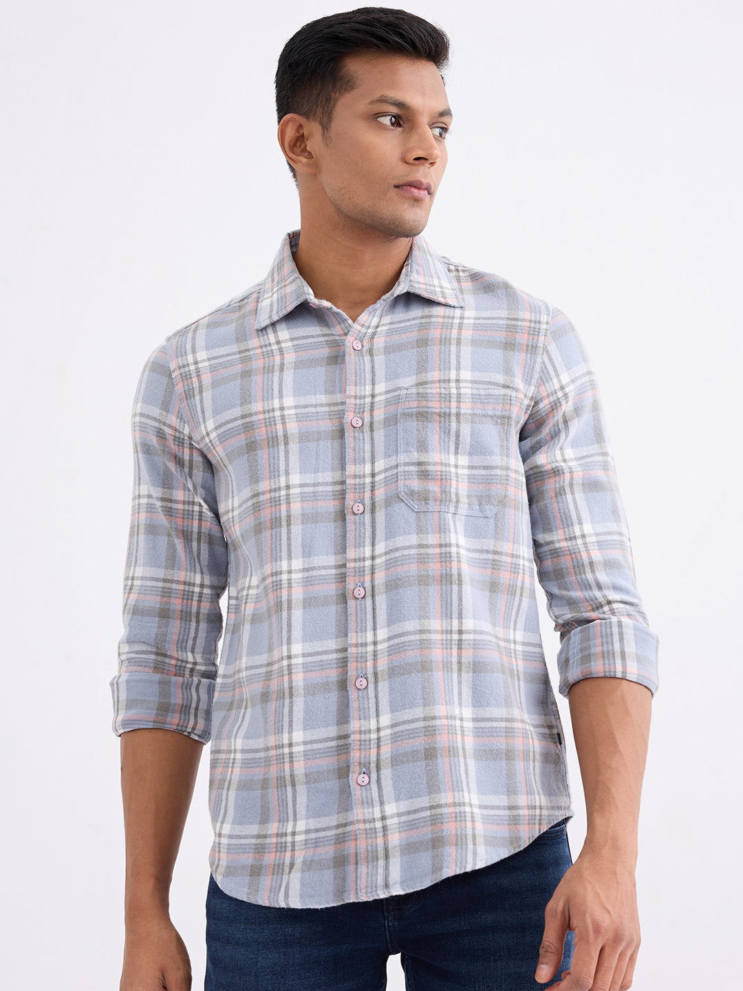 Spykar Cameo Blue Slim Fit Casual Shirts For Men