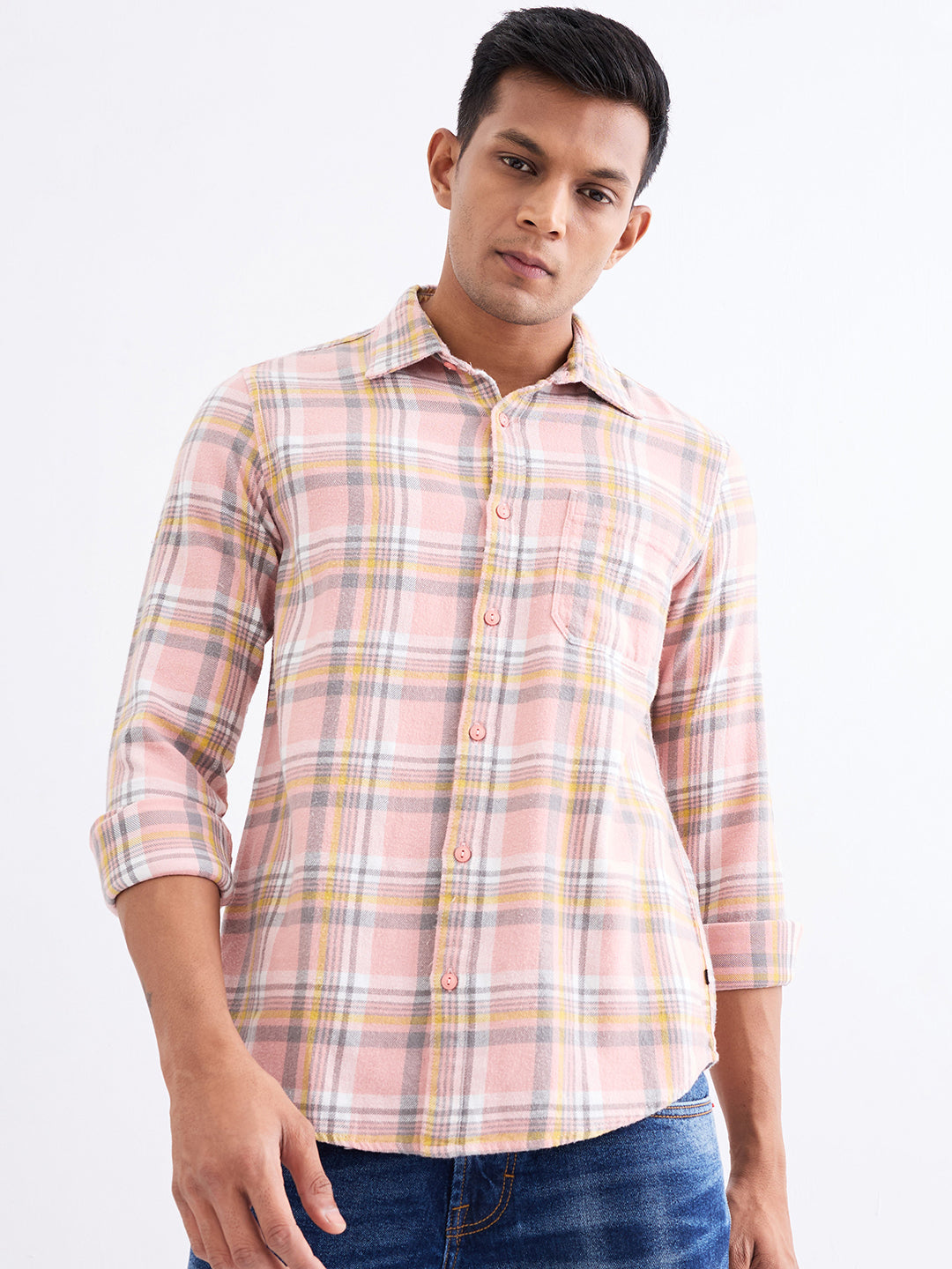 Spykar Tropical Pink Slim Fit Casual Shirts For Men