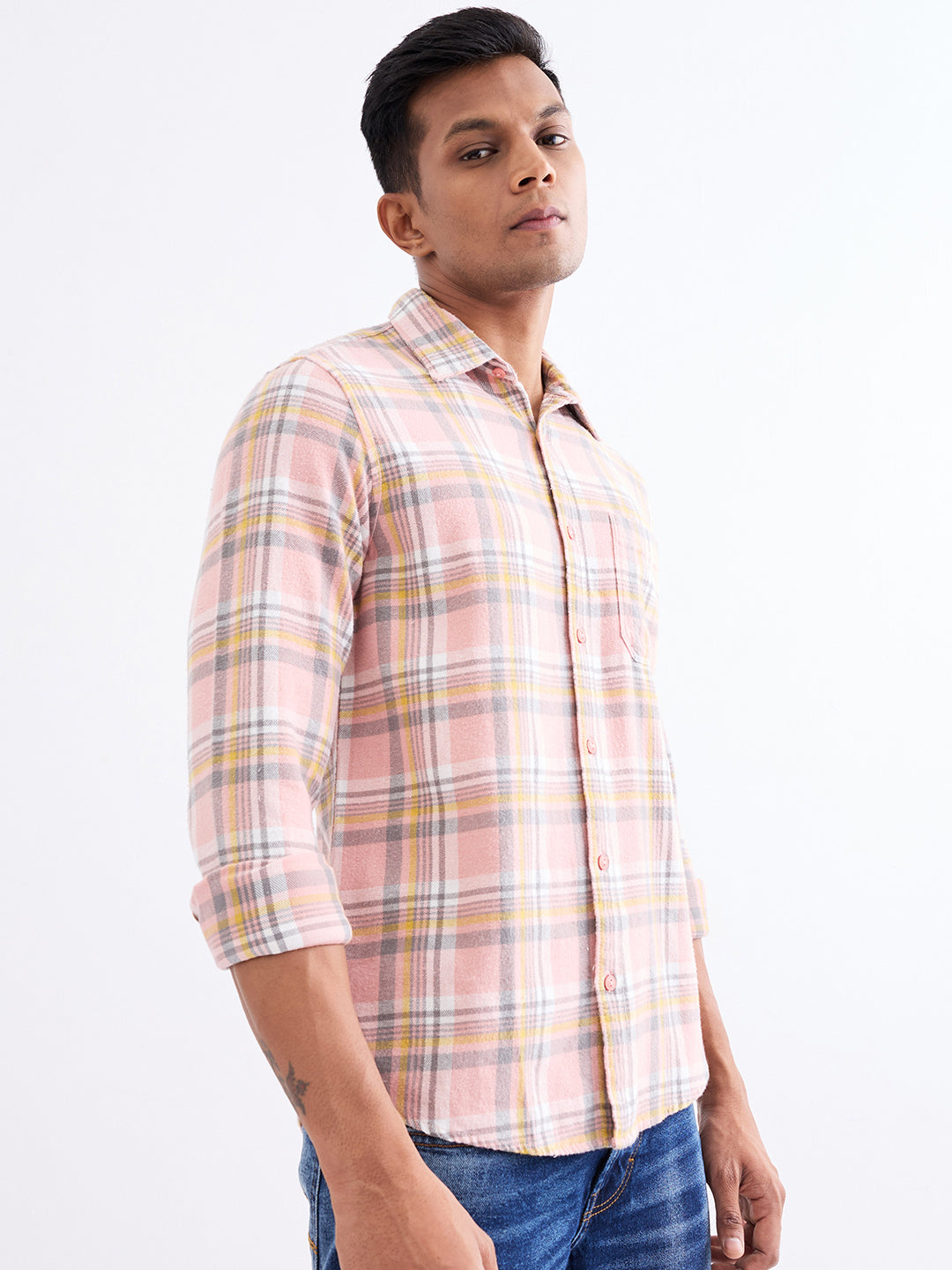Spykar Tropical Pink Slim Fit Casual Shirts For Men