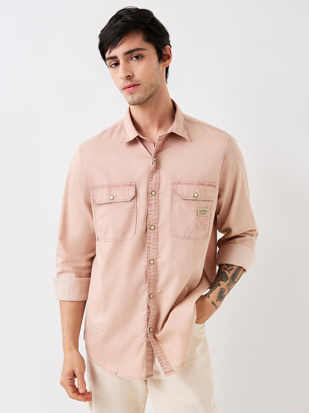 Spykar Pink Slim Fit Indigo Full Sleeve Shirt For Men