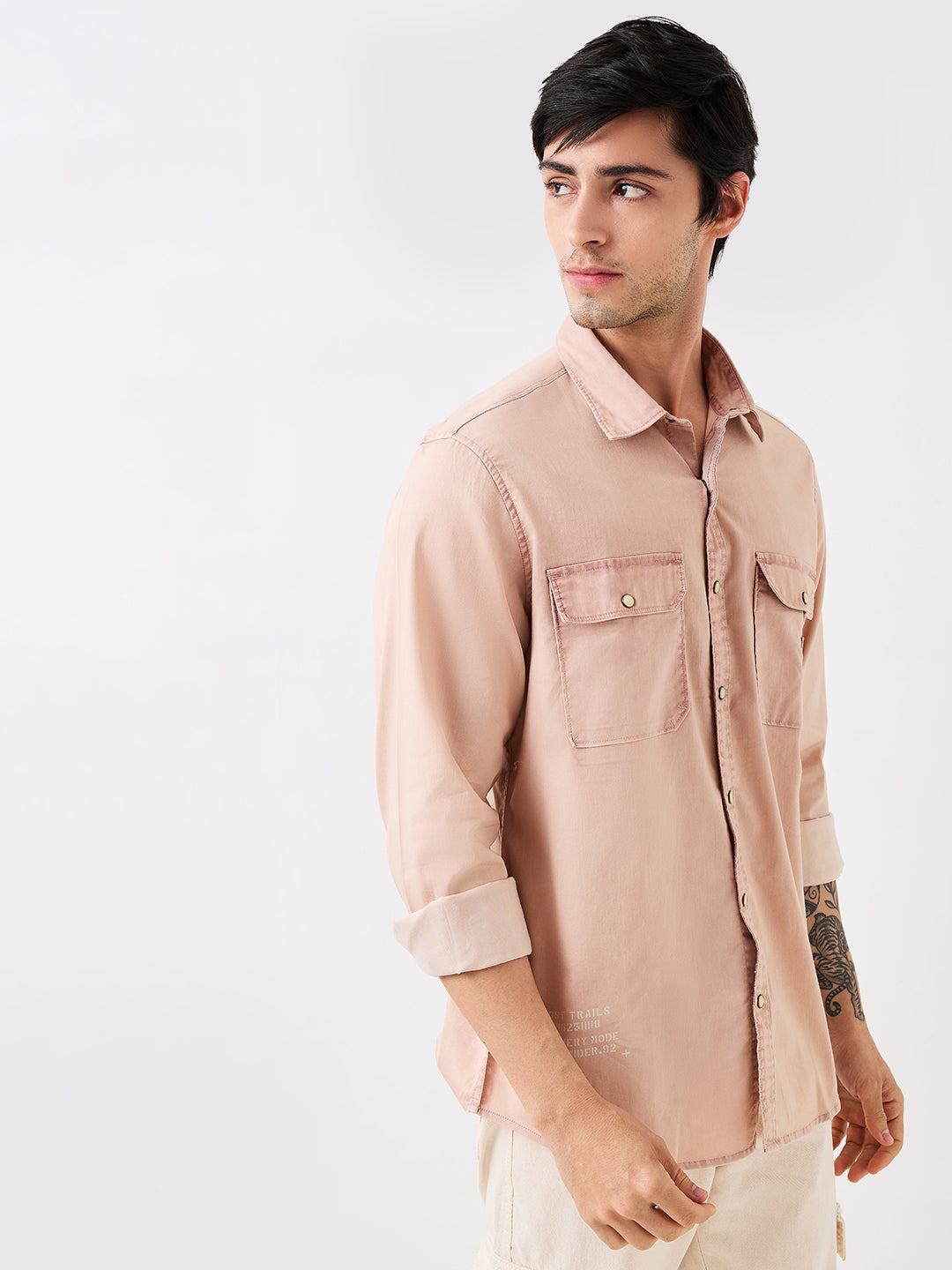 Spykar Pink Slim Fit Indigo Full Sleeve Shirt For Men