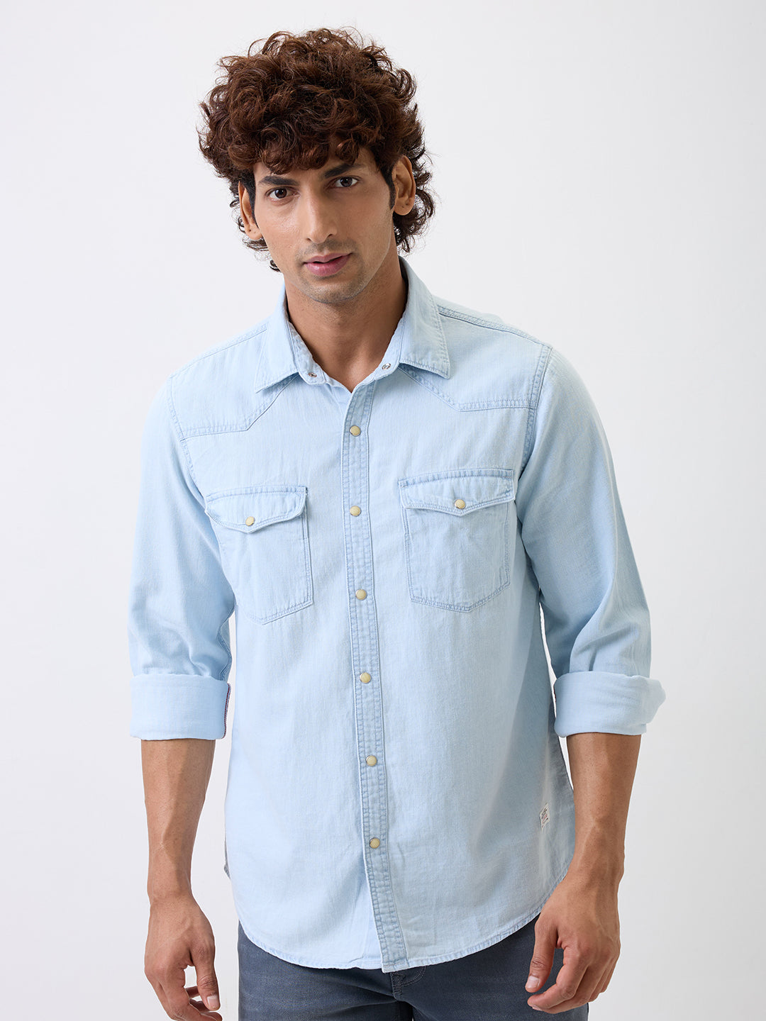 Spykar Blue Slim Fit Casual Shirt For Men