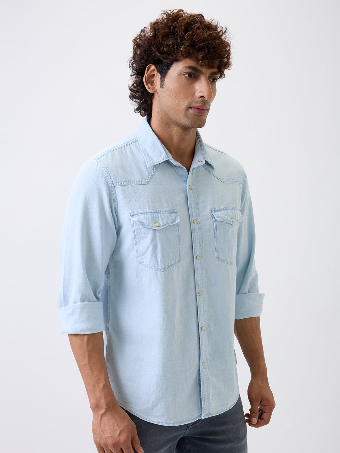 Spykar Blue Slim Fit Casual Shirt For Men