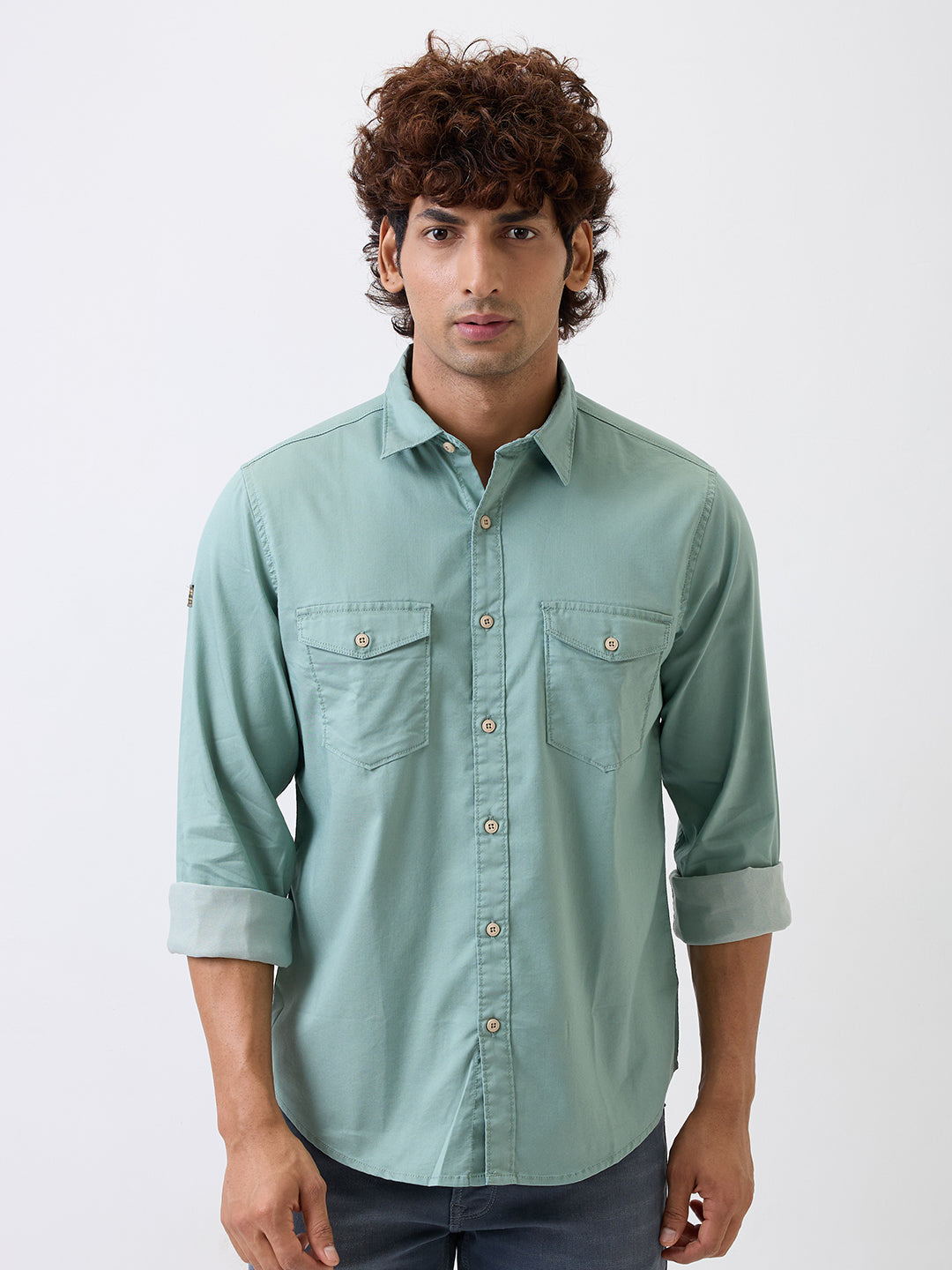 Spykar Green Slim Fit Casual Shirt For Men