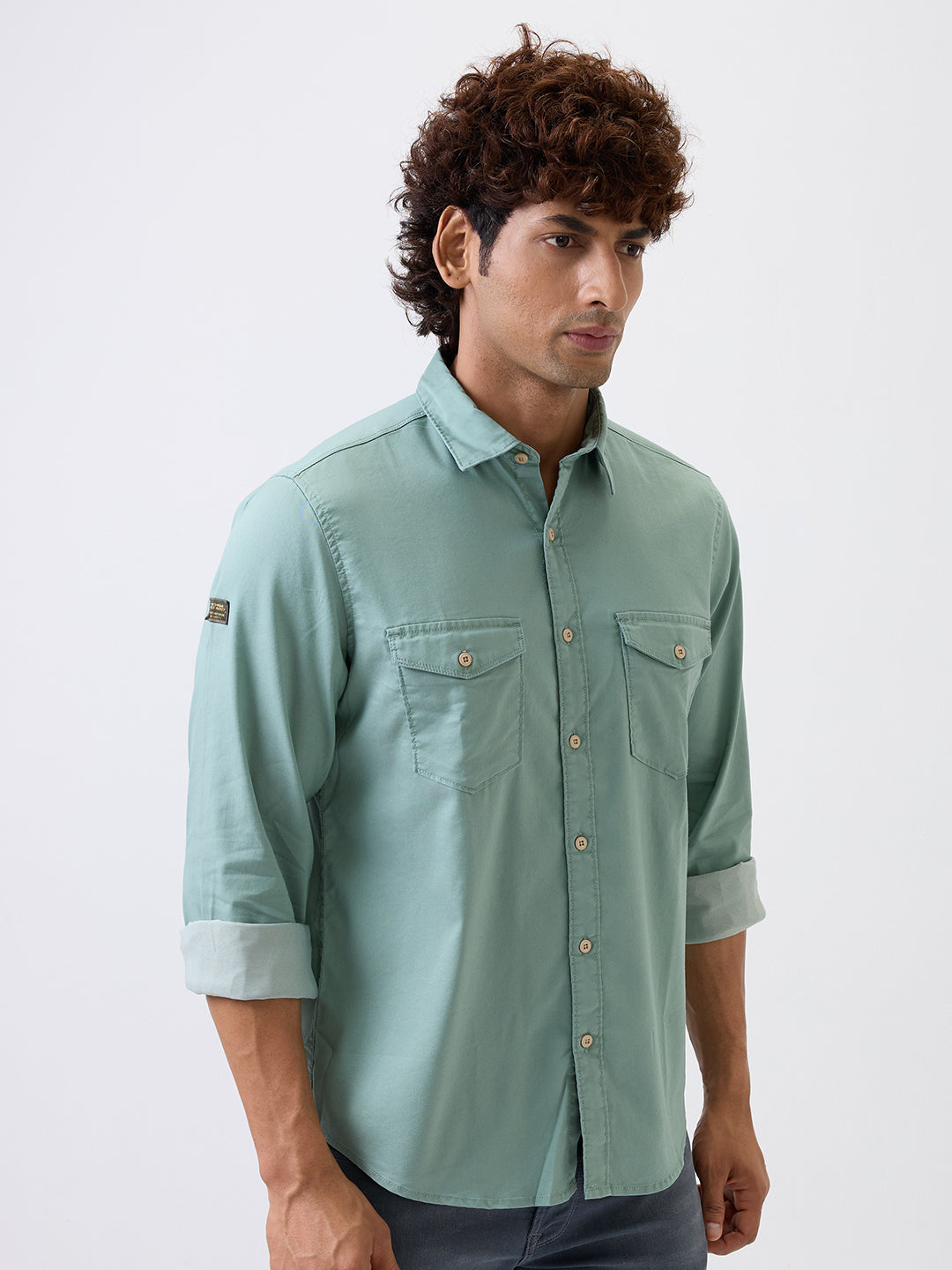 Spykar Green Slim Fit Casual Shirt For Men
