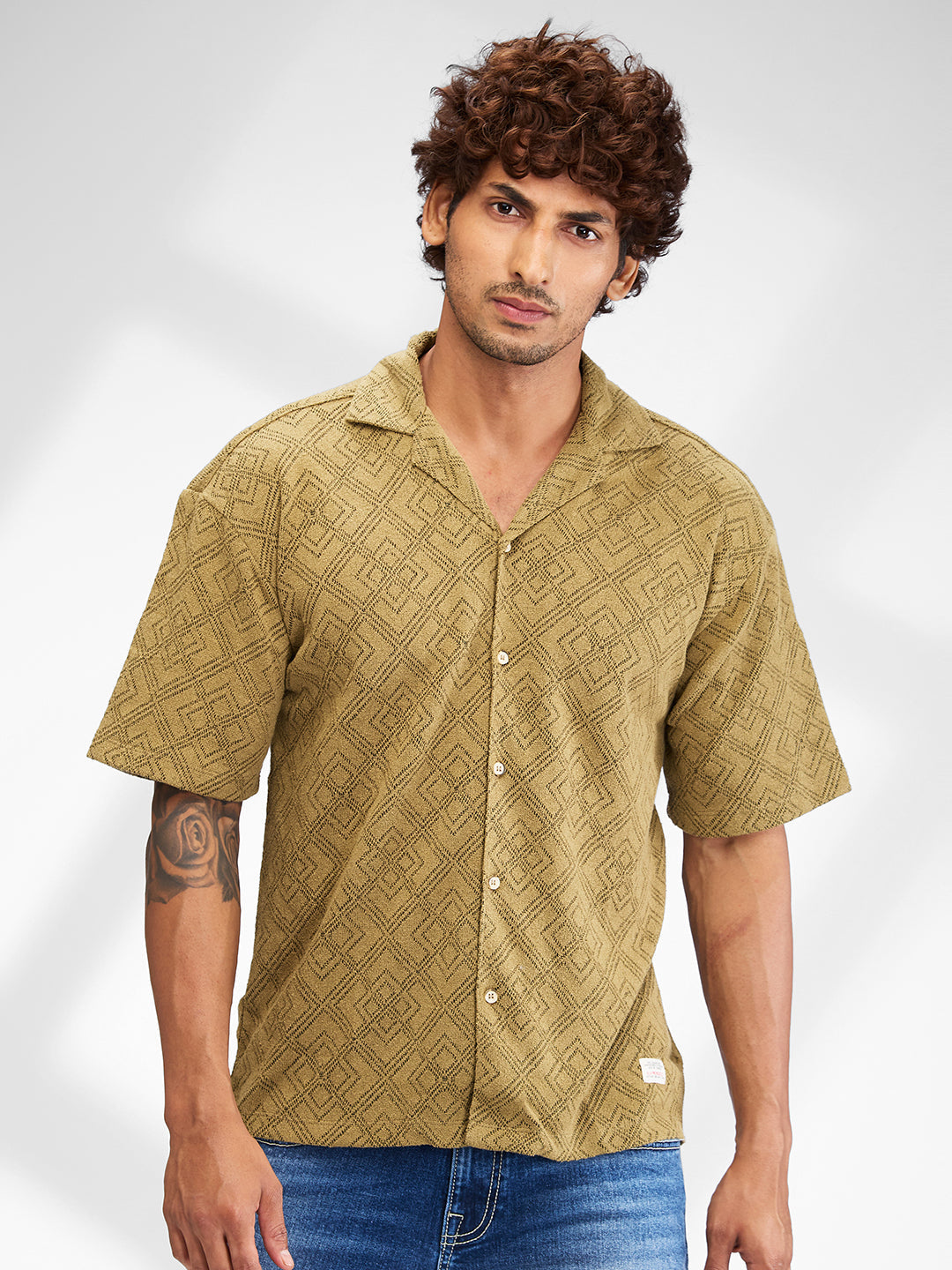 Spykar Brown Half Sleeves Cotton Relaxed Fit Solid Shirt For Men