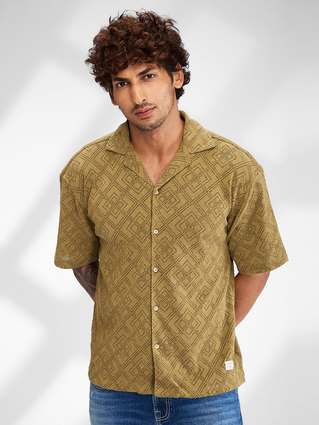 Spykar Brown Half Sleeves Cotton Relaxed Fit Solid Shirt For Men