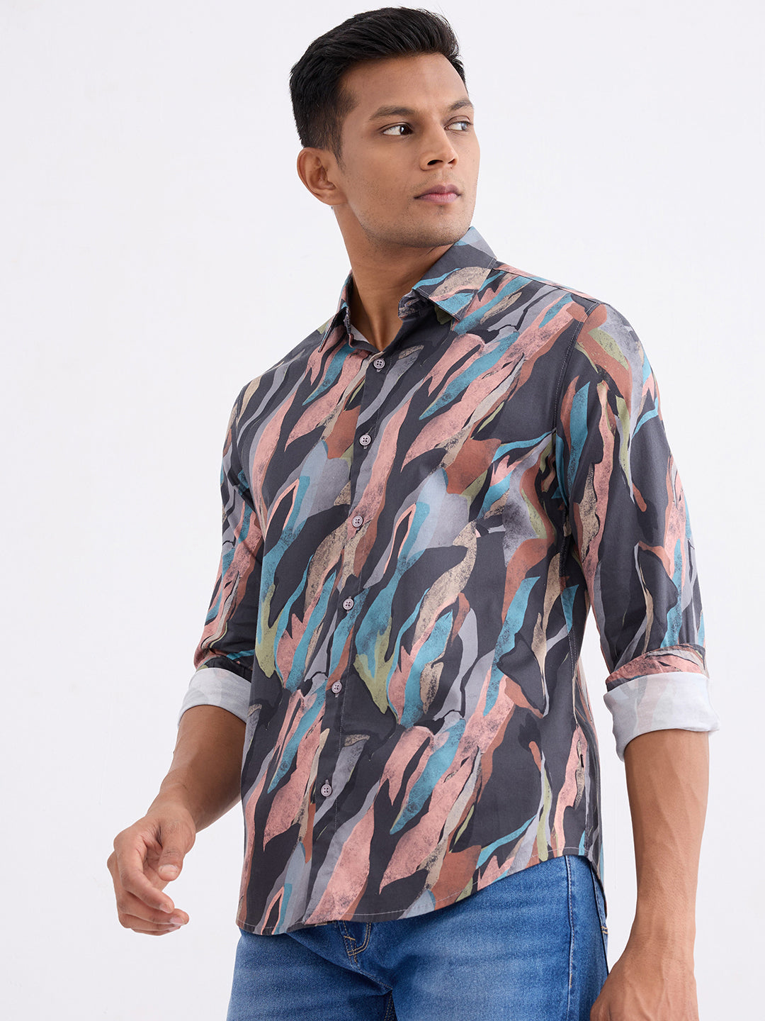 Spykar Charcoal Grey Slim Fit Casual Shirts For Men