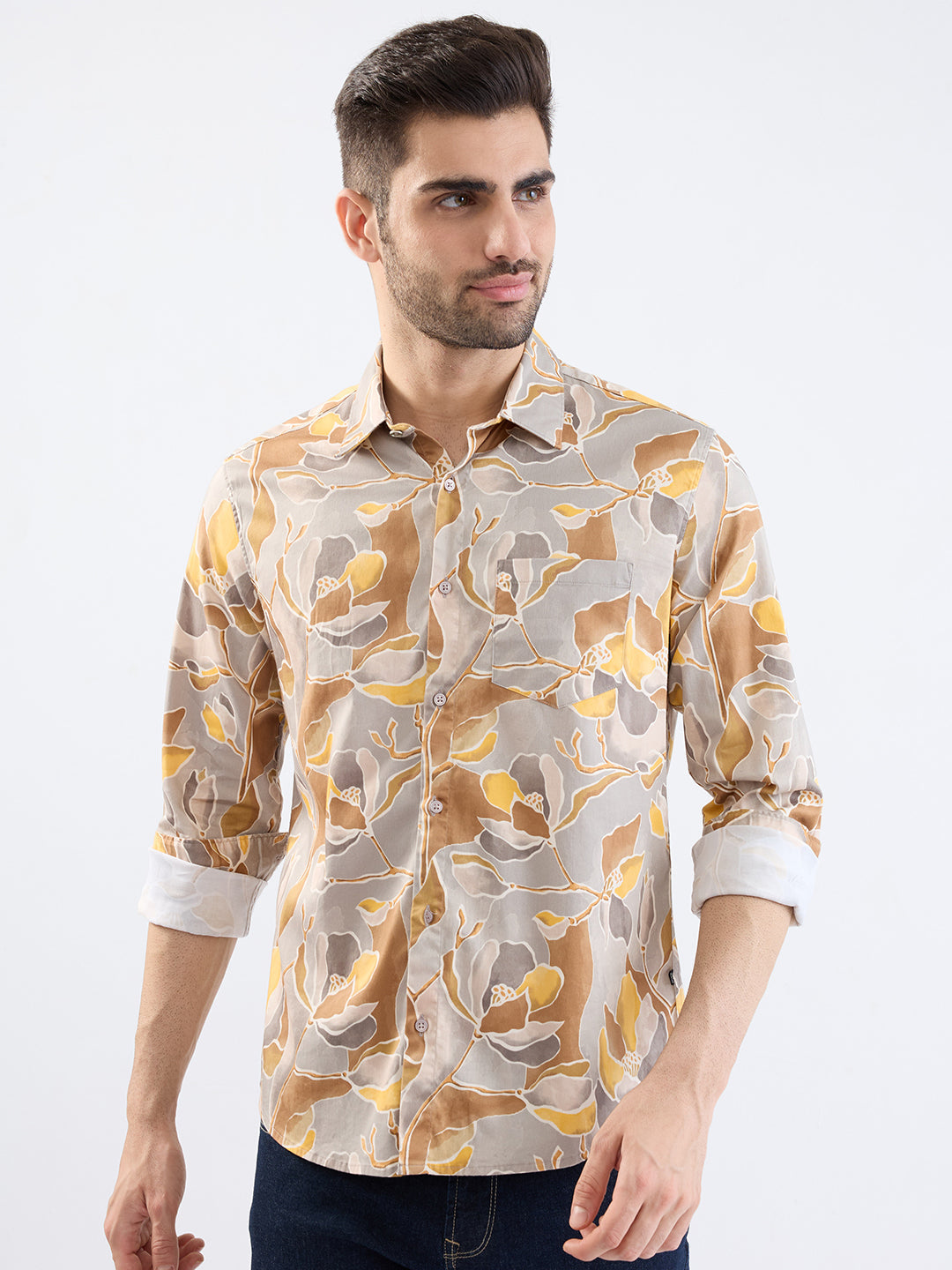 Spykar Silver Grey Slim Fit Casual Shirts For Men