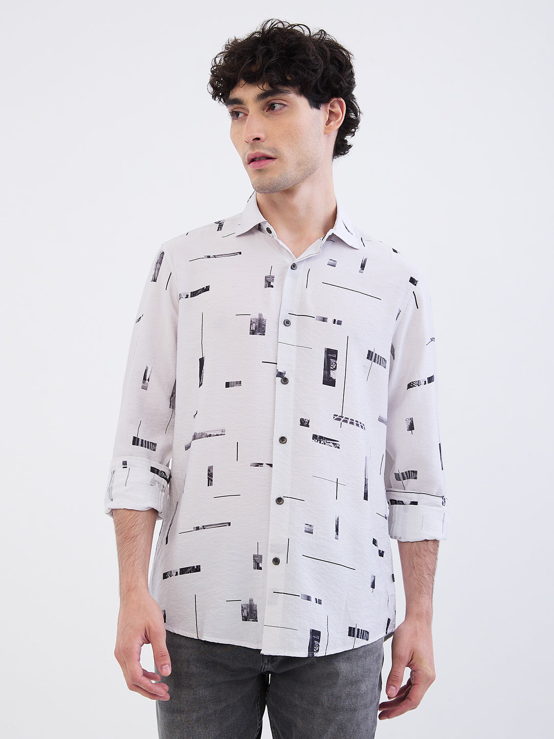 Spykar Silver Grey Slim Fit Casual Shirts For Men