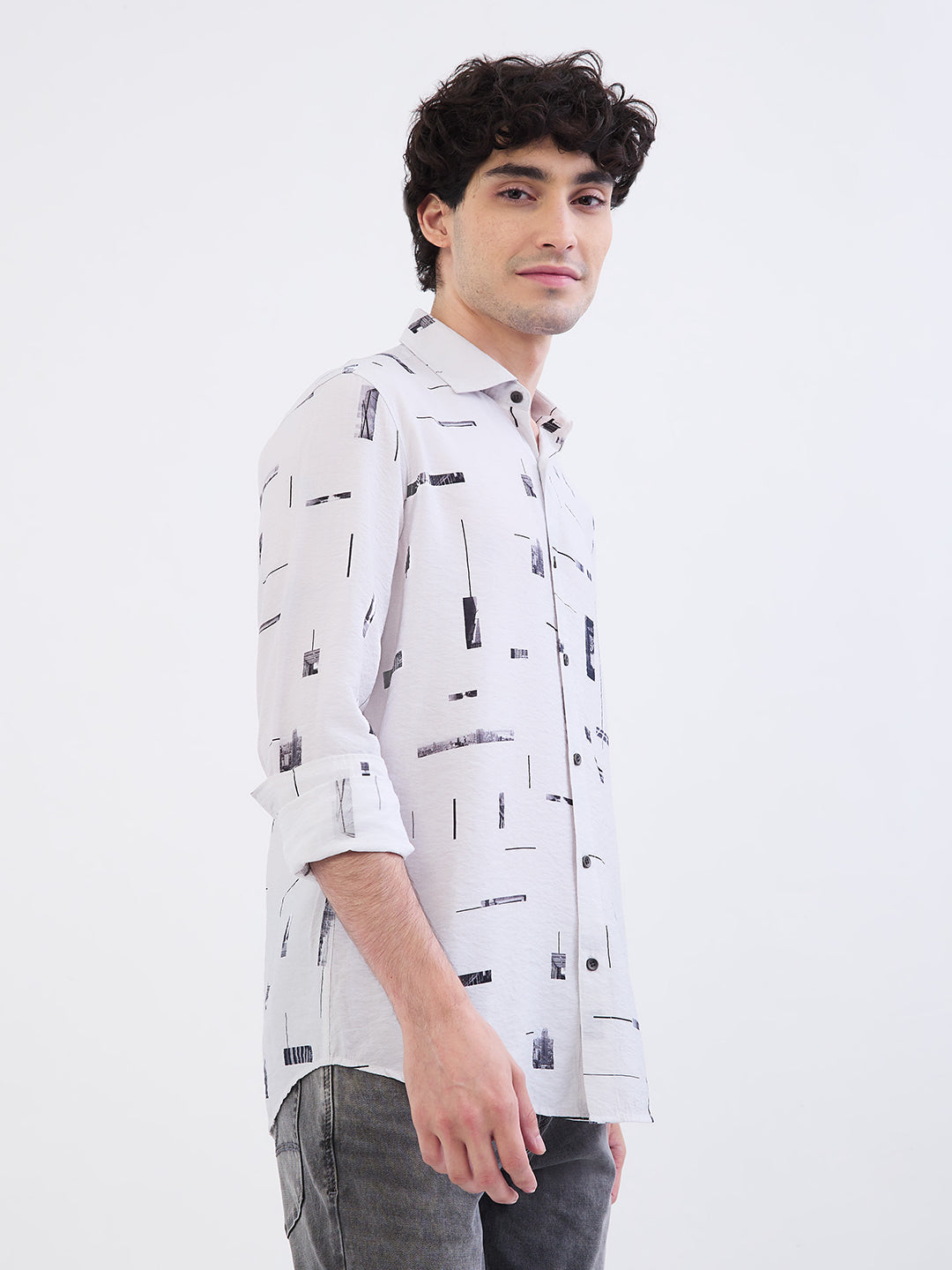 Spykar Silver Grey Slim Fit Casual Shirts For Men