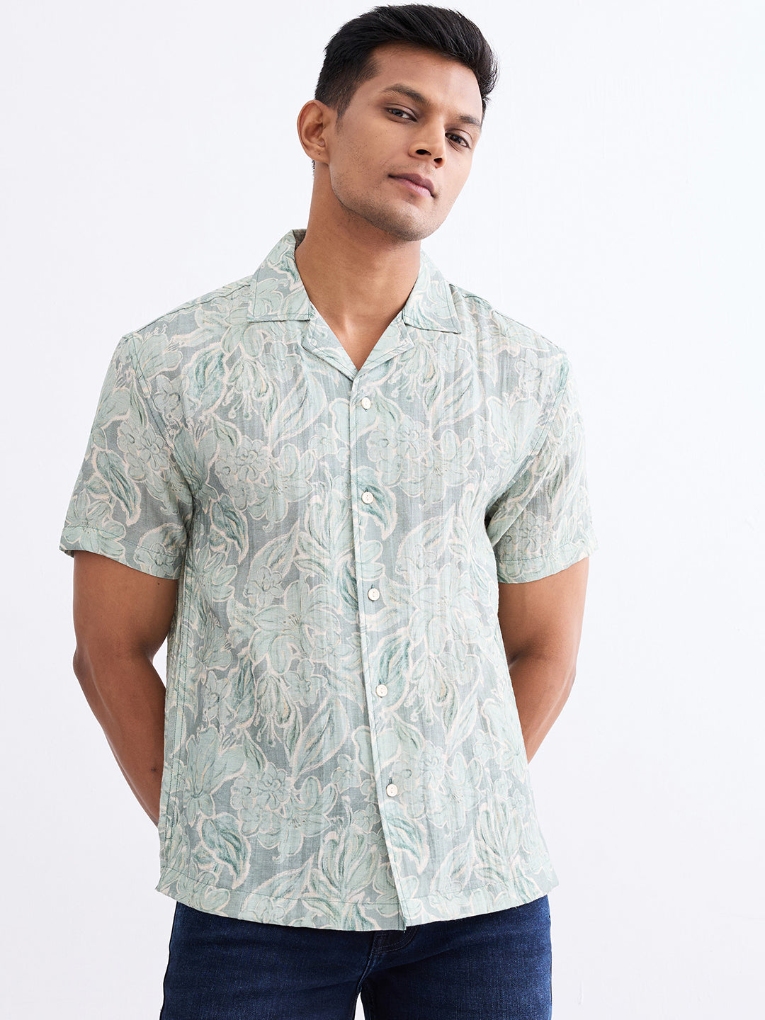Spykar Granite Green Relaxed Fit Casual Shirts For Men
