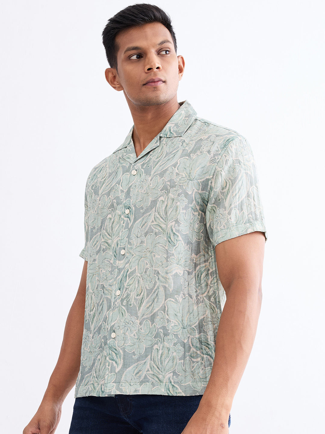 Spykar Granite Green Relaxed Fit Casual Shirts For Men