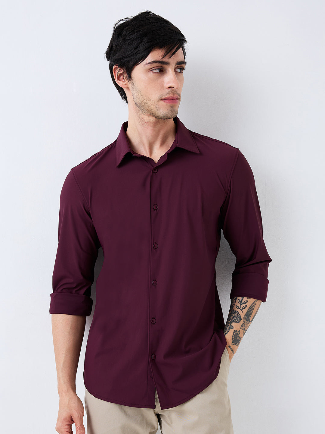 Spykar Red Slim Fit Solid Full Sleeve Shirt For Men