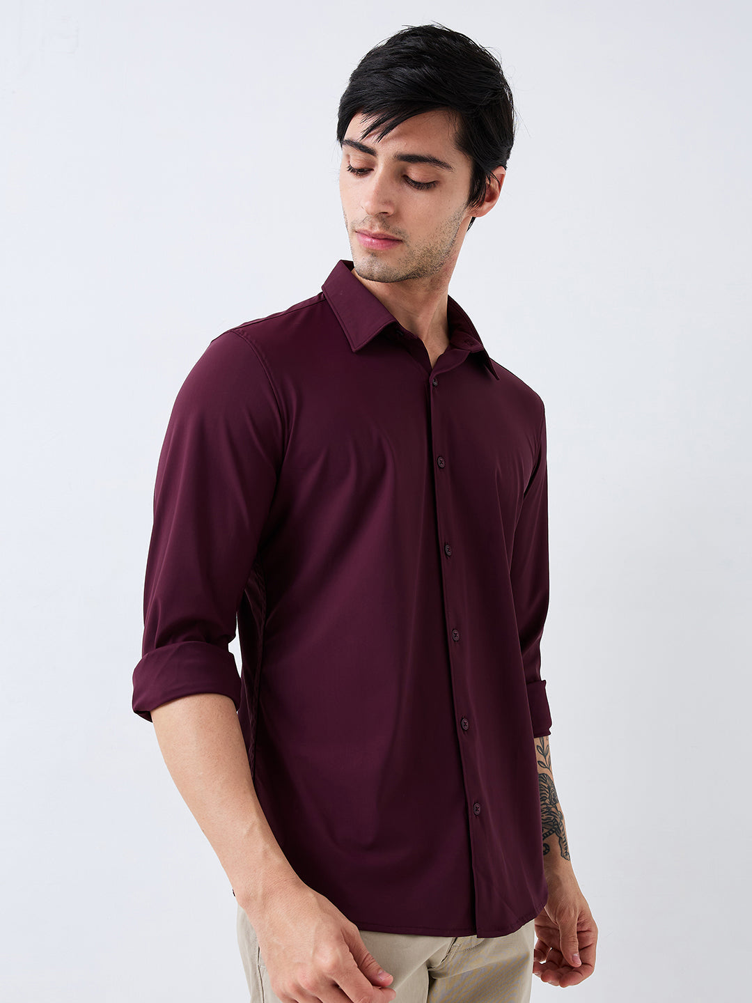 Spykar Red Slim Fit Solid Full Sleeve Shirt For Men