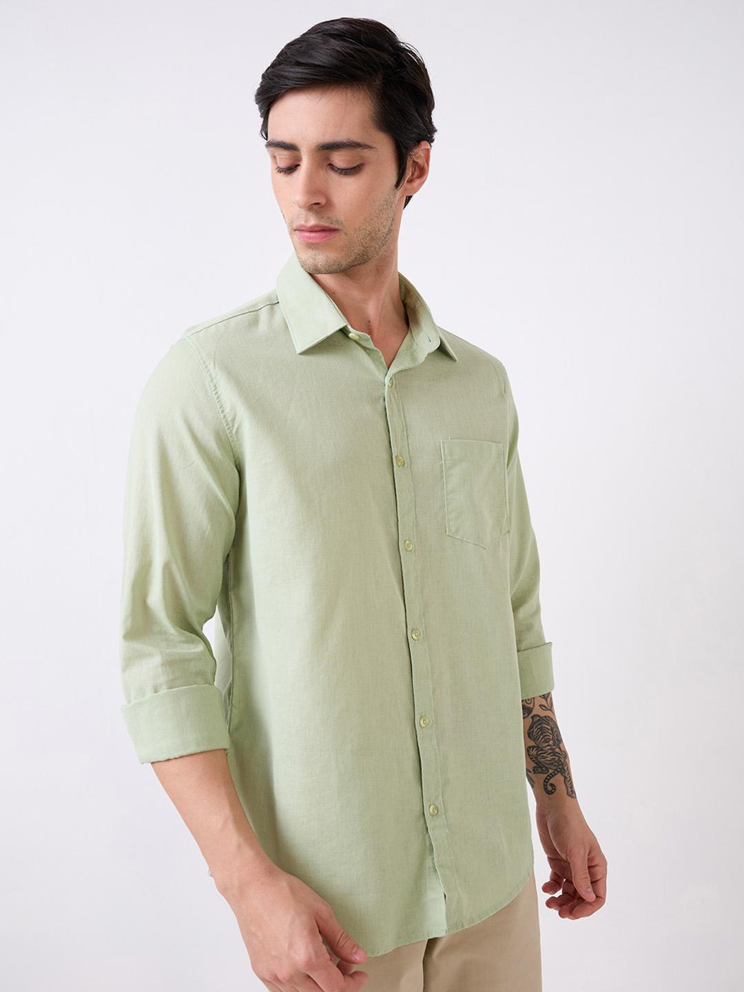 Spykar Green Full Sleeves Slim Fit Shirt For Men