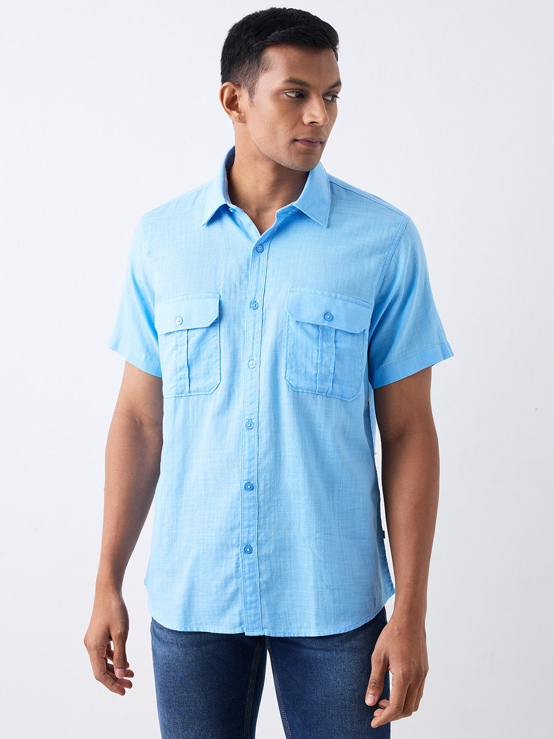 Spykar Blue Slim Fit Casual Shirt For Men